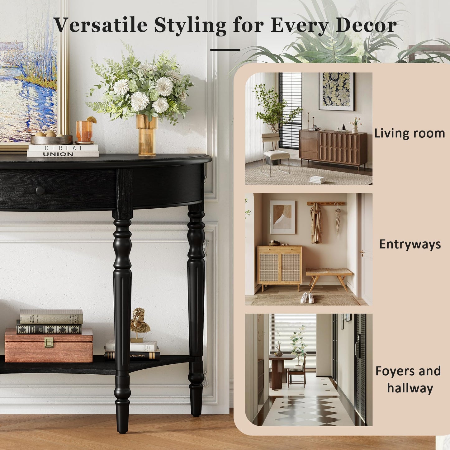 LKTART Small Solid Wood Sofa Table,Console Table with Drawers and Bottom Shelf, Entryway Hallway Foyer Entry Table for Living Room(23.7" Natural)