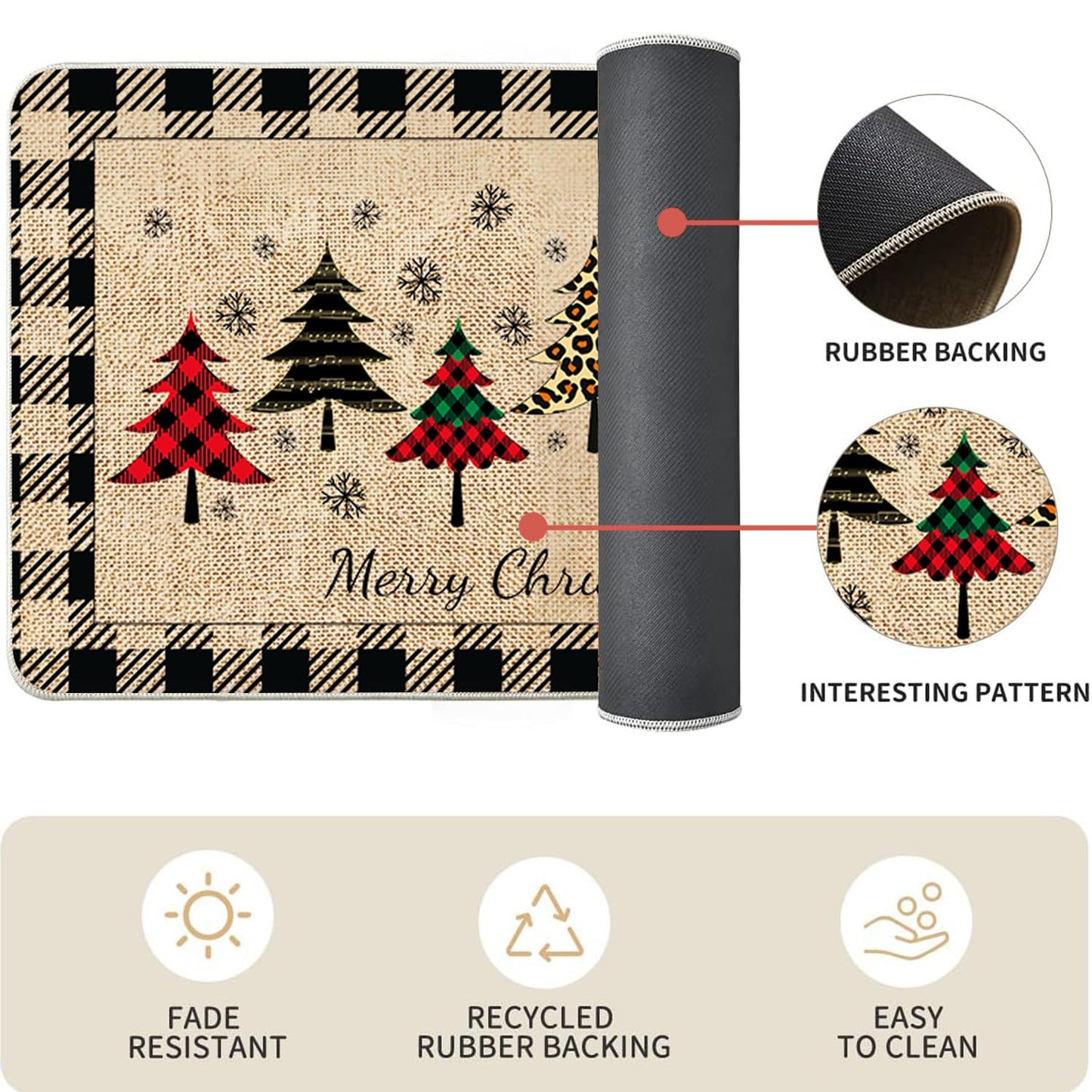 VAKADO Fall Outdoor Welcome Door Mat for Front Door Entrance Classroom Farmhouse Doormat Non-Slip Rubber Backing Autumn Entrance Rug Easy to Clean 17x29 Inch,Black White Buffalo Check Plaid