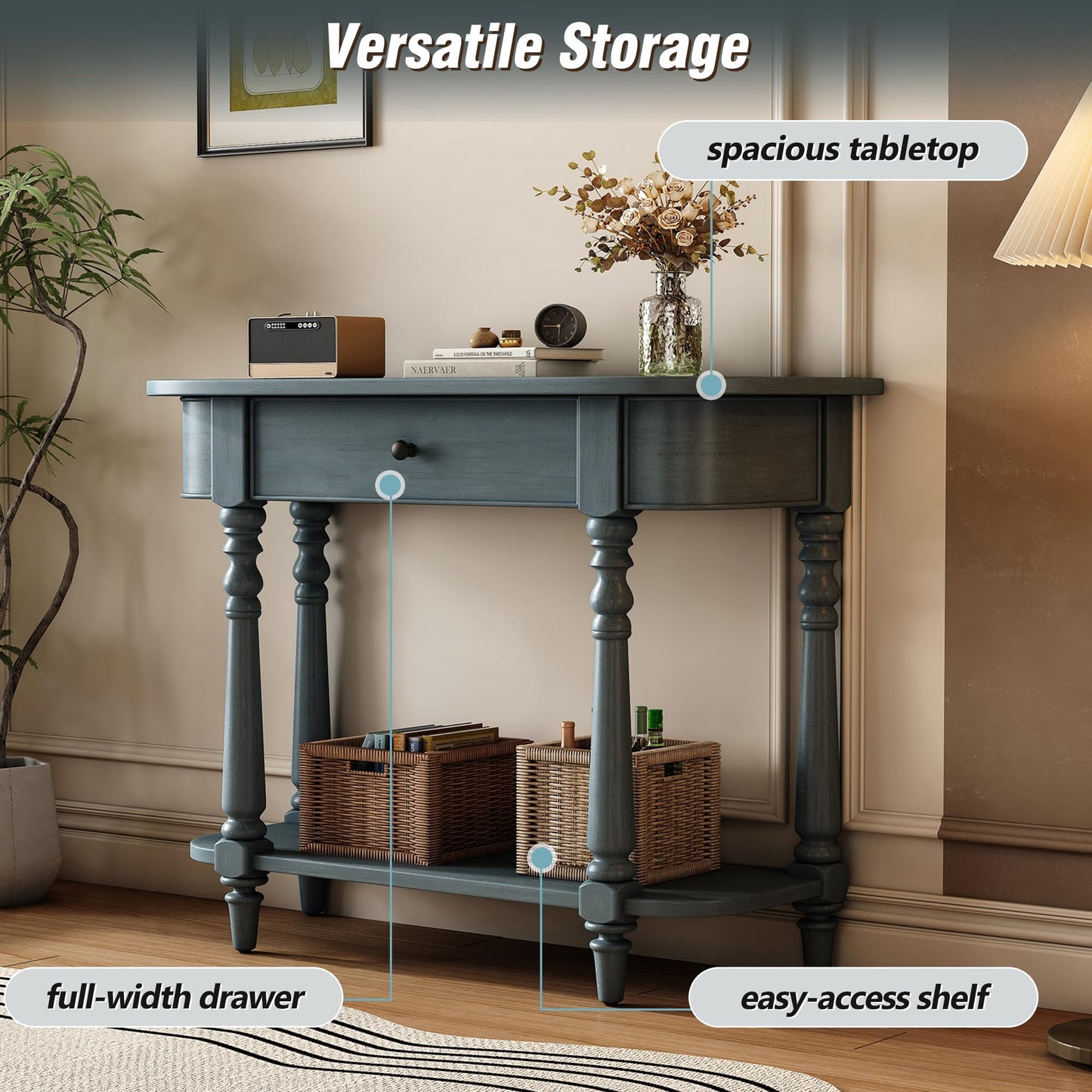 LKTART Small Solid Wood Sofa Table,Console Table with Drawers and Bottom Shelf, Entryway Hallway Foyer Entry Table for Living Room(23.7" Natural)