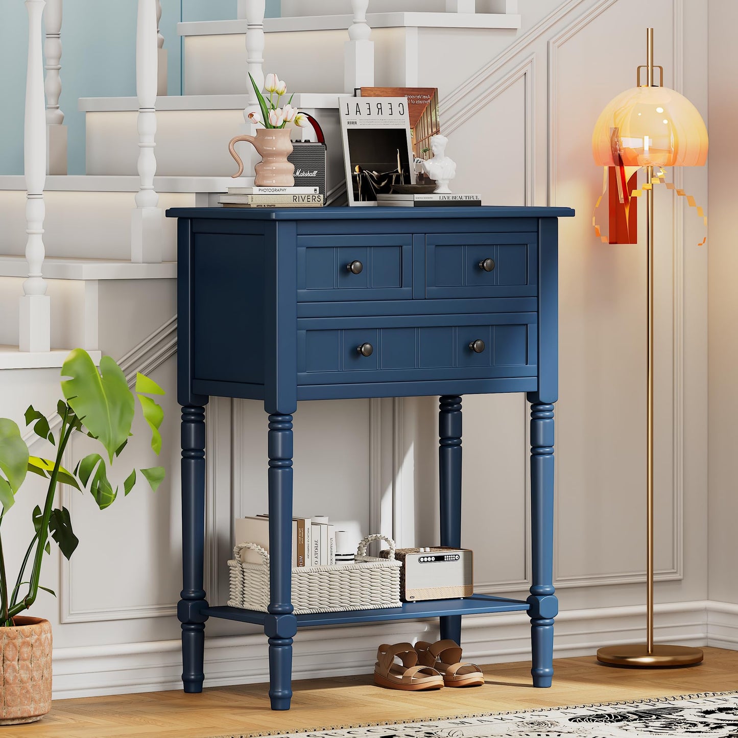 LKTART Small Solid Wood Sofa Table,Console Table with Drawers and Bottom Shelf, Entryway Hallway Foyer Entry Table for Living Room(23.7" Natural)