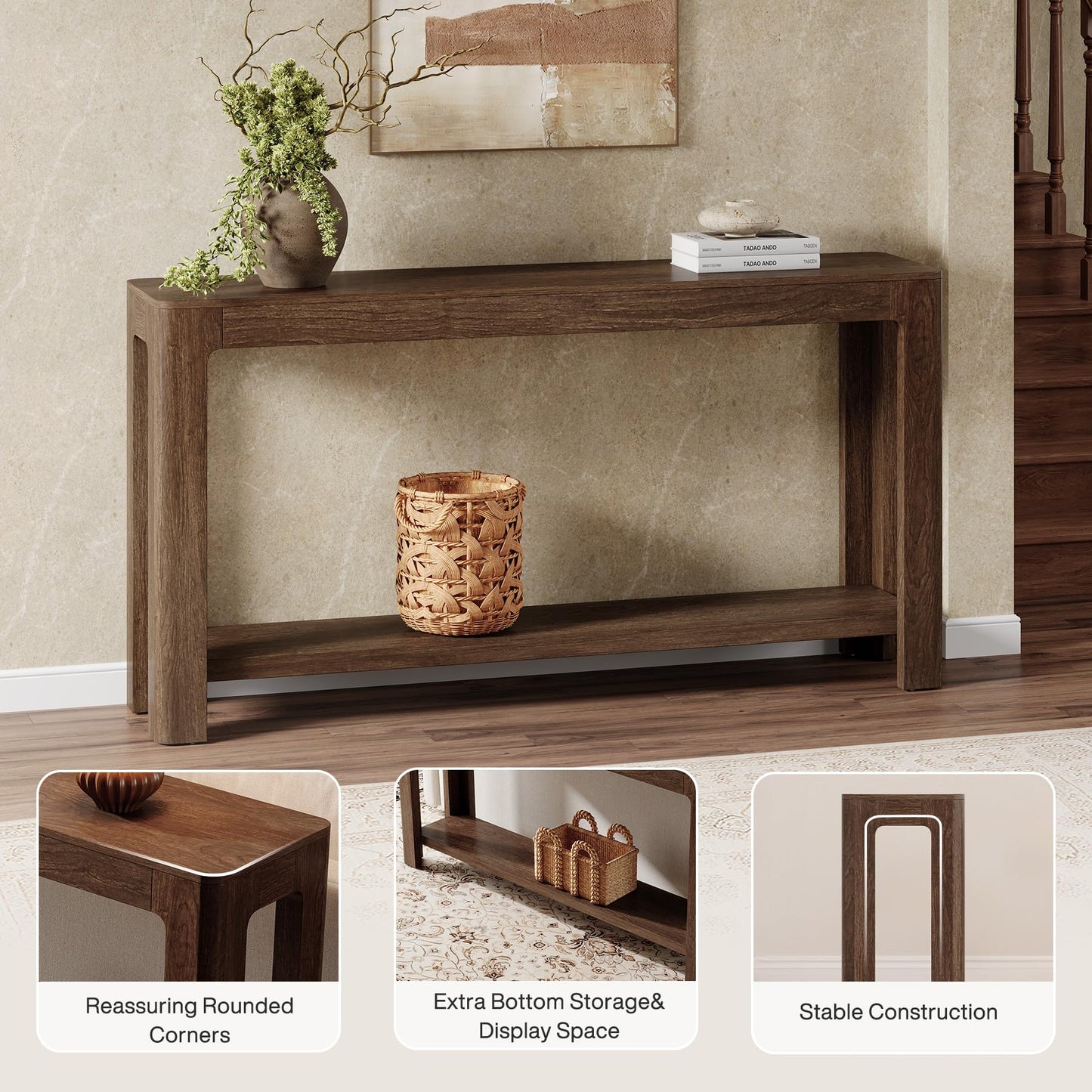 Tribesigns 63 Inch Entryway Console Table, 2-Tier Farmhouse Narrow Sofa Table Behind Couch, Accent Entrance Console Furniture for Entryway, Foyer, Hallway, Rustic Brown