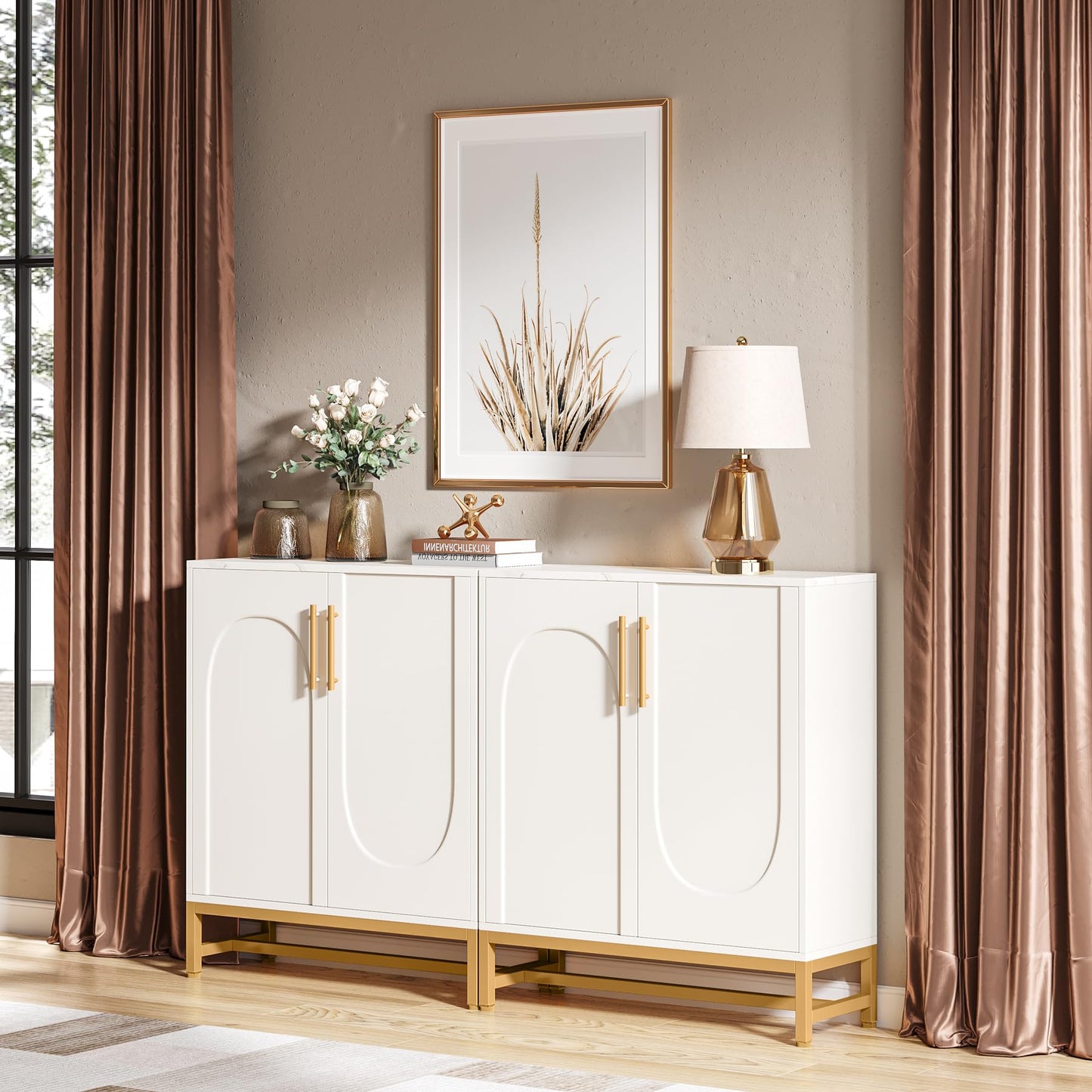 Tribesigns Modern Sideboards, Buffet Cabinet with 4 Doors and Adjustable Shelves (White)