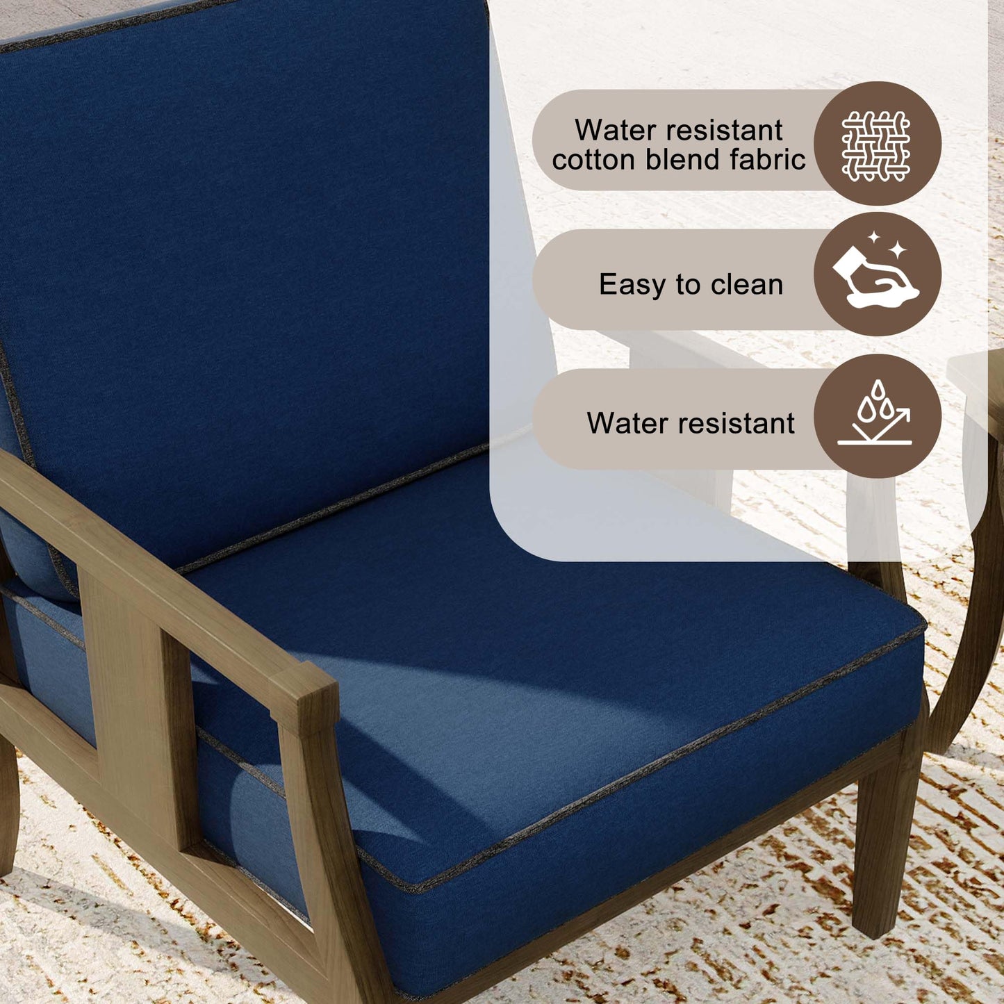 Outdoor Patio Armchairs Set of 2, All-Weather Solid Wood Patio Furniture Sets, Outdoor Sofa Chairs with Washable Thick Cushions for Porch, Balcony, Deck, Black Frame & Gray Cushion