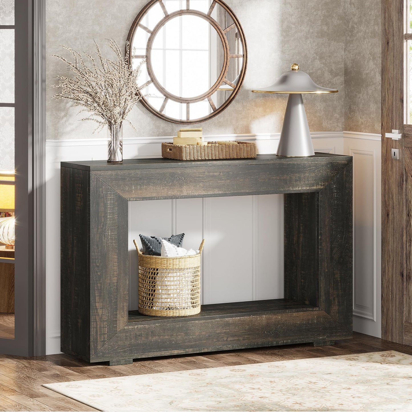 Tribesigns Farmhouse Console Table, 47 Inches Entryway Console Table with Storage, Industrial Hallway Accent Table for Living Room, Entrance