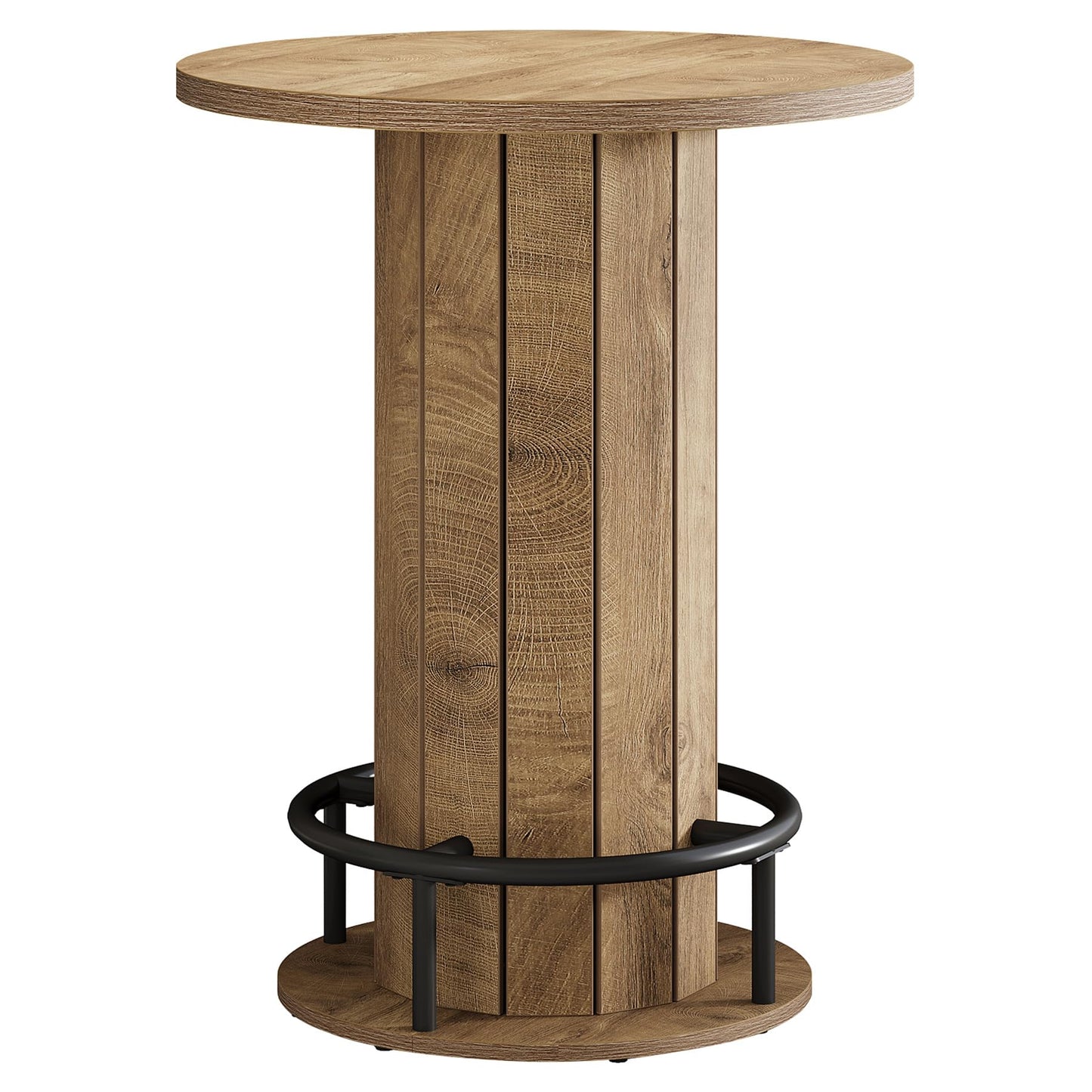 Tribesigns Round Bar Table, 39.4" H Wood Bistro Pub Table with Metal Ring Footrest for Dining Coffee Cocktail Living Room, Small Space, Black (Only Table)