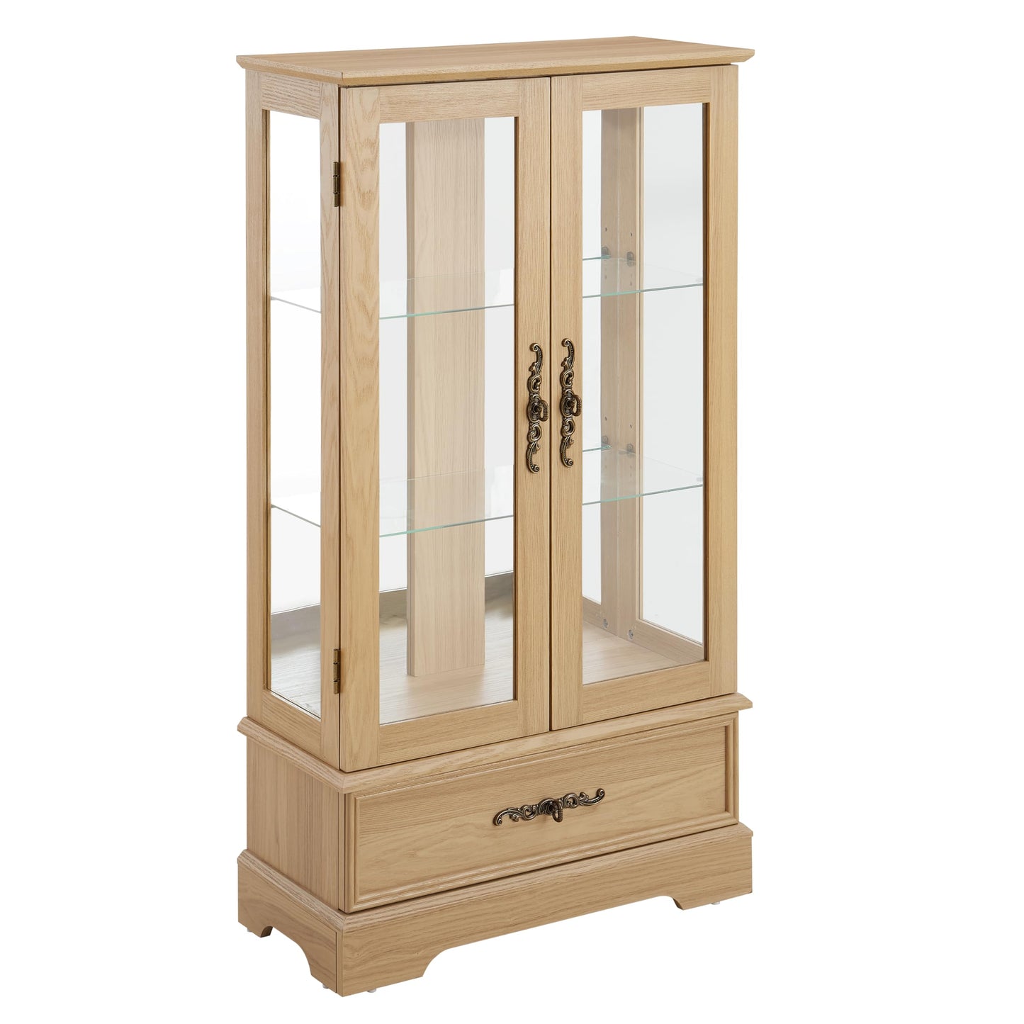 LKTART Curio Glass Display Cabinet,Storage Cabinet with Lights and Mirrored Back Panel,China Cabinet with Tempered Glass Doors and Shelves,Collectible Display Shelf,Included Bulb White