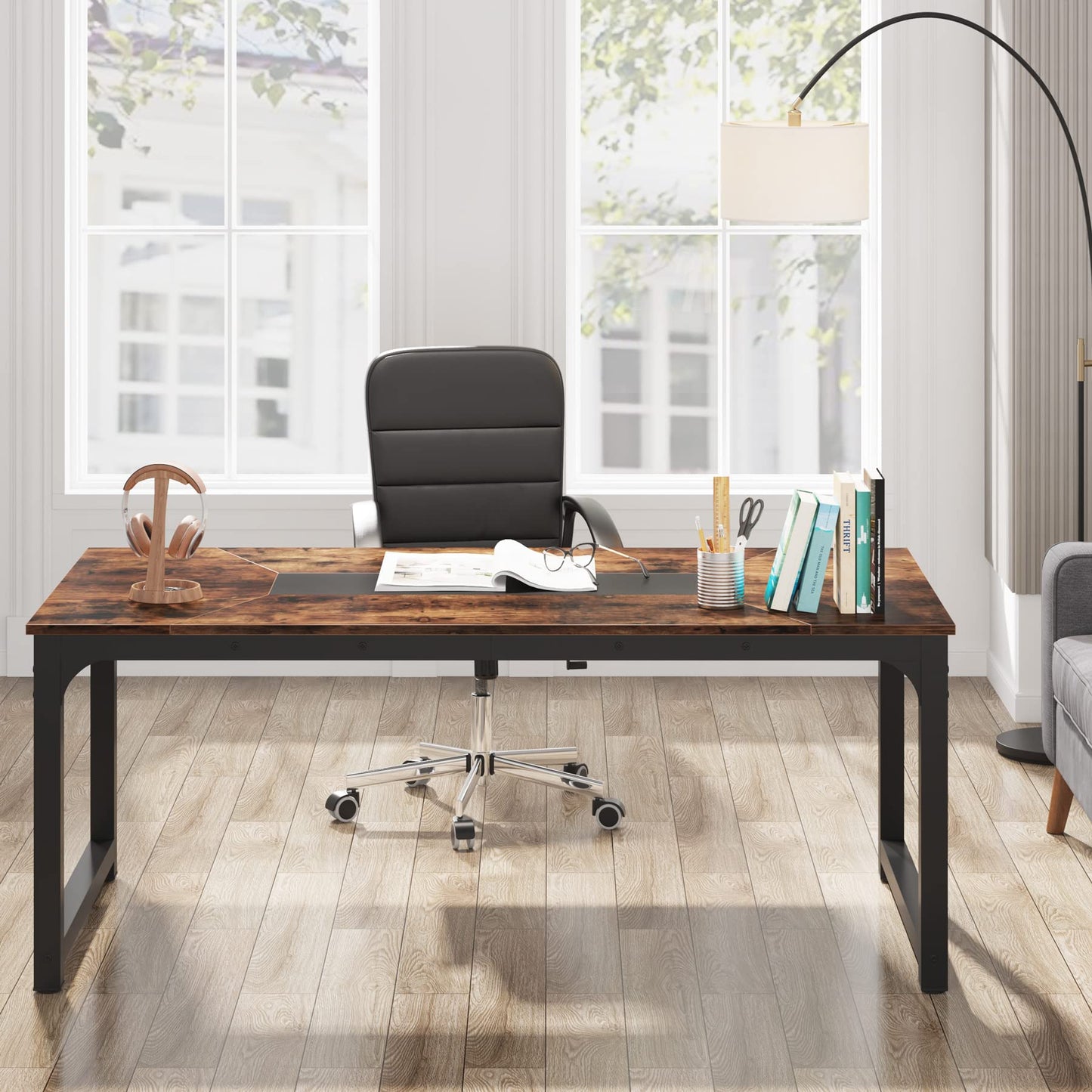 Tribesigns Modern Simple Computer Desk, 47 inch Vintage Office Desk Computer Table, Study Writing Study Desk Workstation for Home Office, Rustic Brown