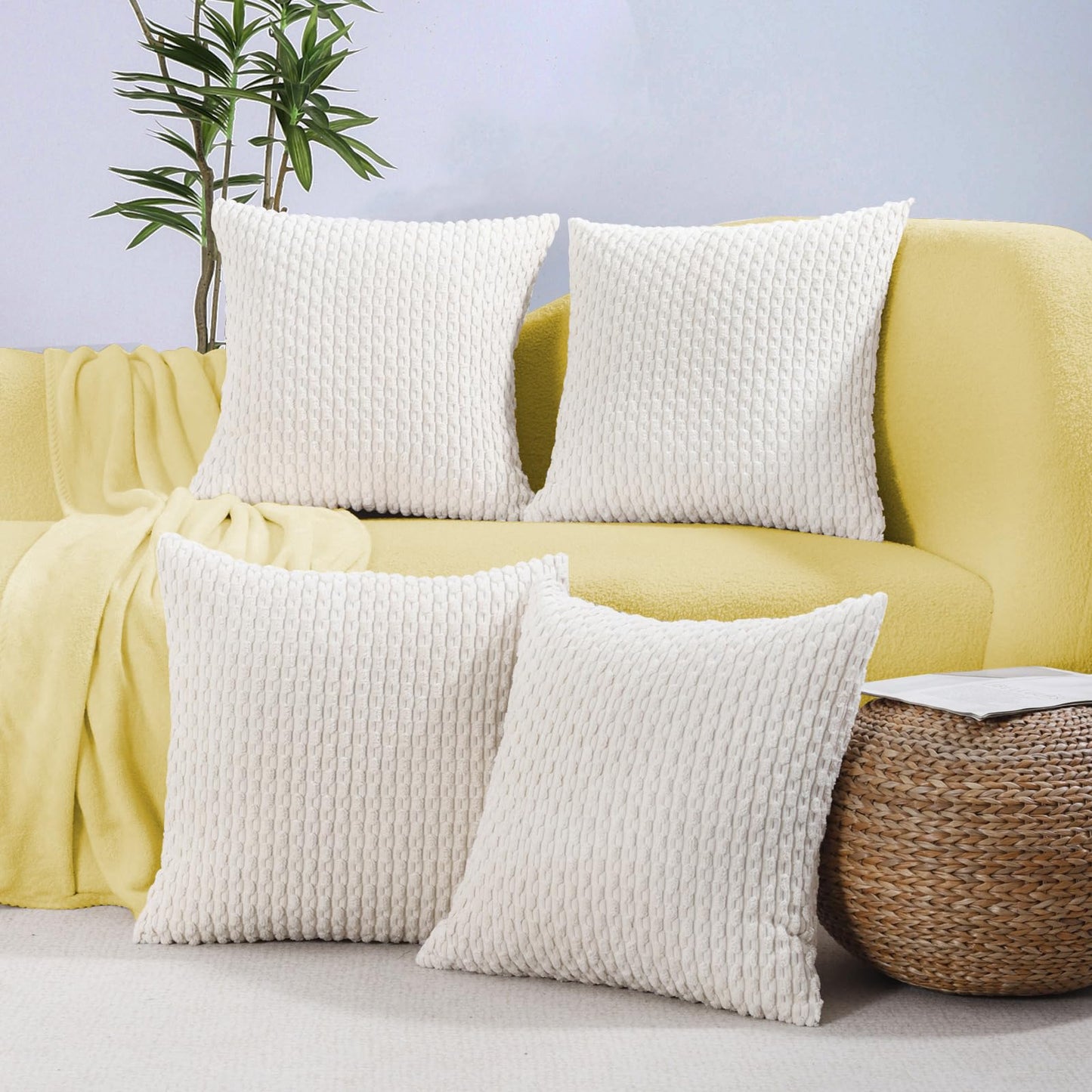 VAKADO Couch Throw Pillow Covers 16x16 Set of 4 Decorative Neutral Corduroy Boho Rustic Farmhouse Cushion Case Square for Home Decor Sofa Living Room Bed
