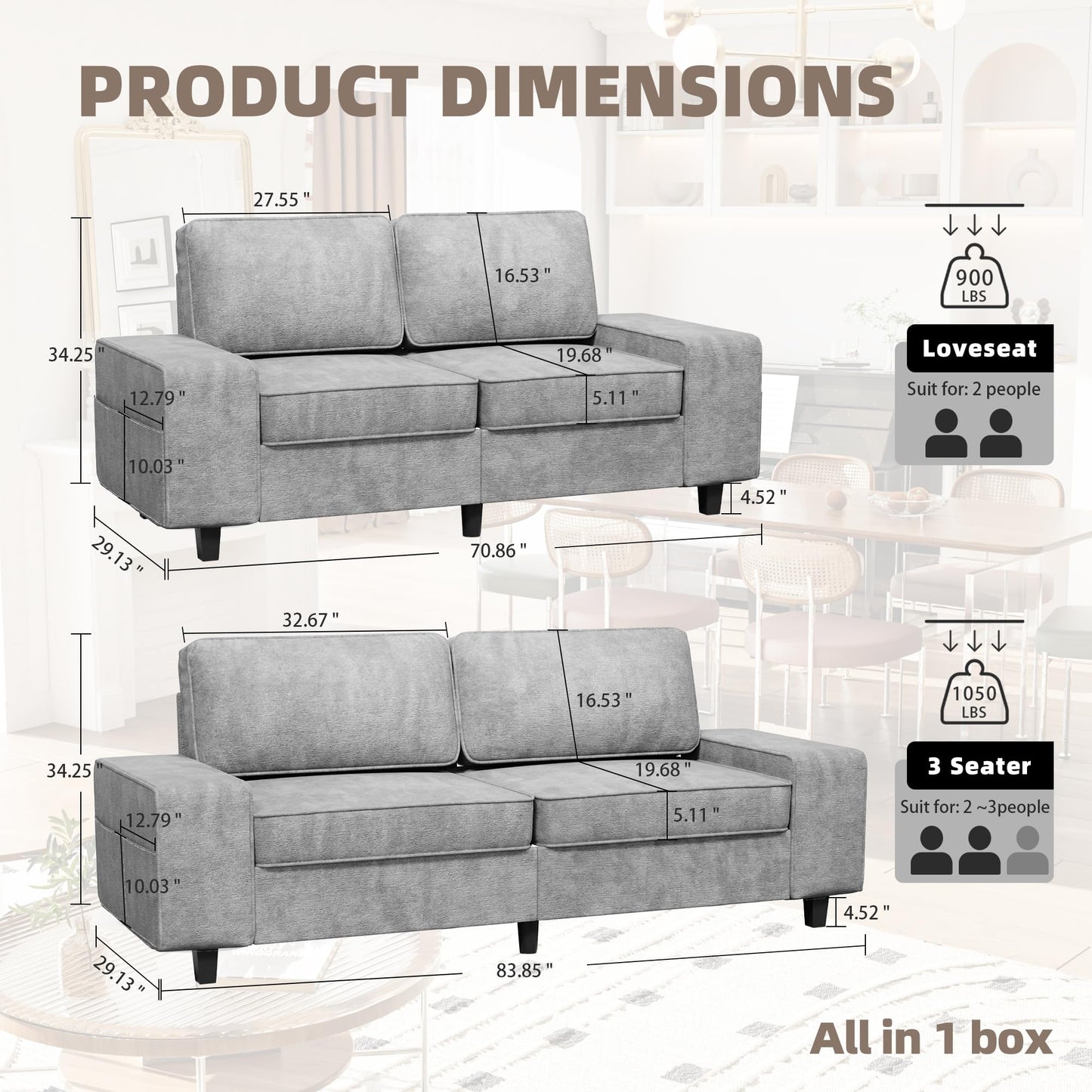 71" Loveseat Sofa for Living Room, Deep Seat Mid Century Modern Chenille Fabric 2 Love Seat Couch Love Seats for Small Space,Living Room,Studio,Apartment