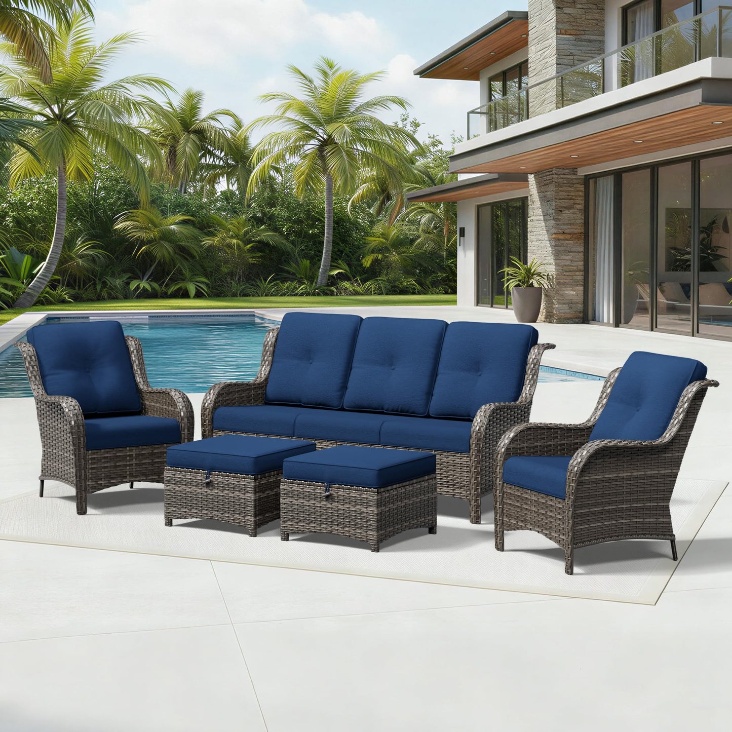 Joyside Patio Chairs Set of 2, Wicker Patio Furniture with High Back, Deep Seating, Wide Armrest, Thickened Cushions, Outdoor Rattan Furniture for Deck, Porch Use