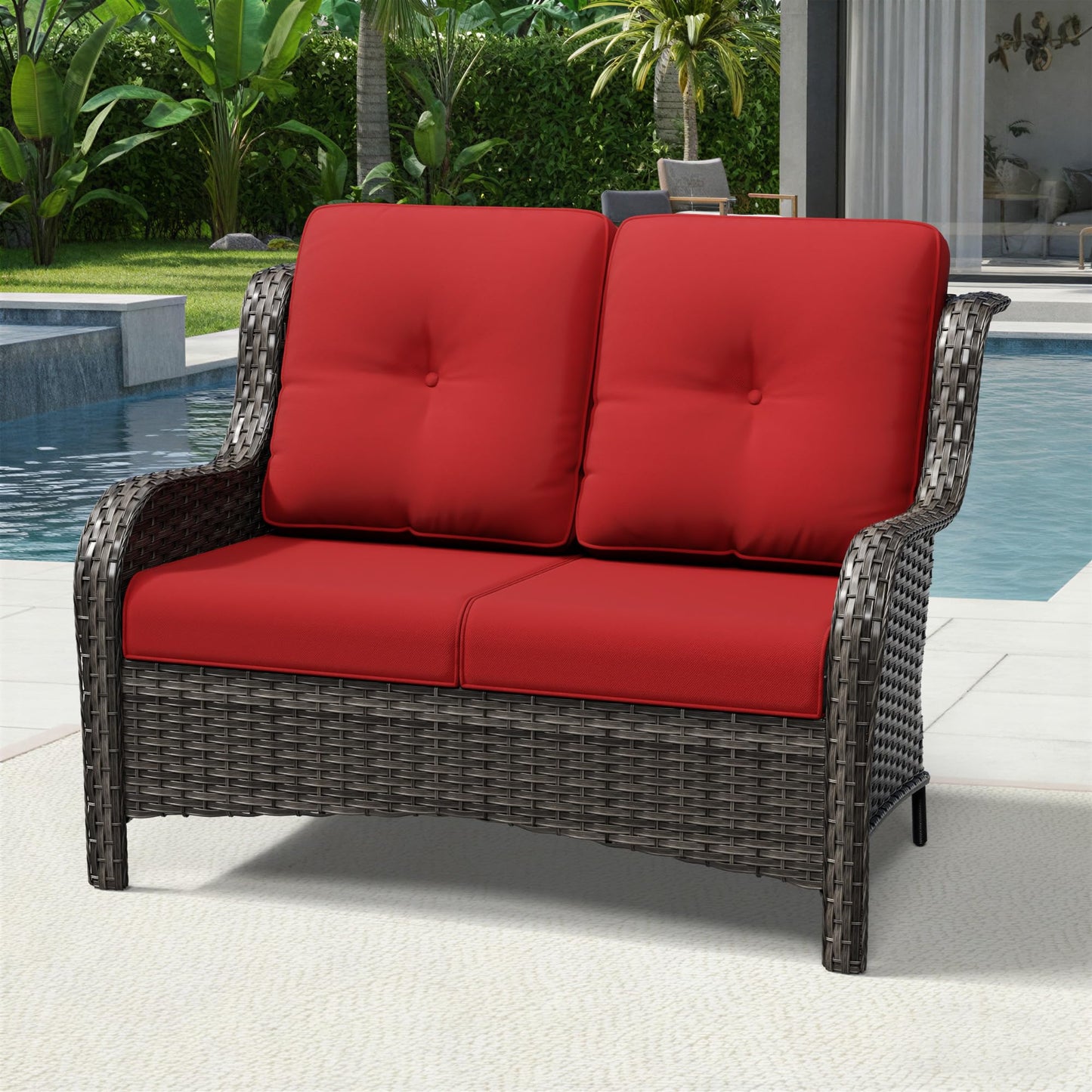 Joyside Outdoor Patio Couch,Outdoor Wicker Loveseat with High Back, Deep Seating, Wide Armrest, Thickened Cushions, Patio Loveseat for Deck, Porch Use