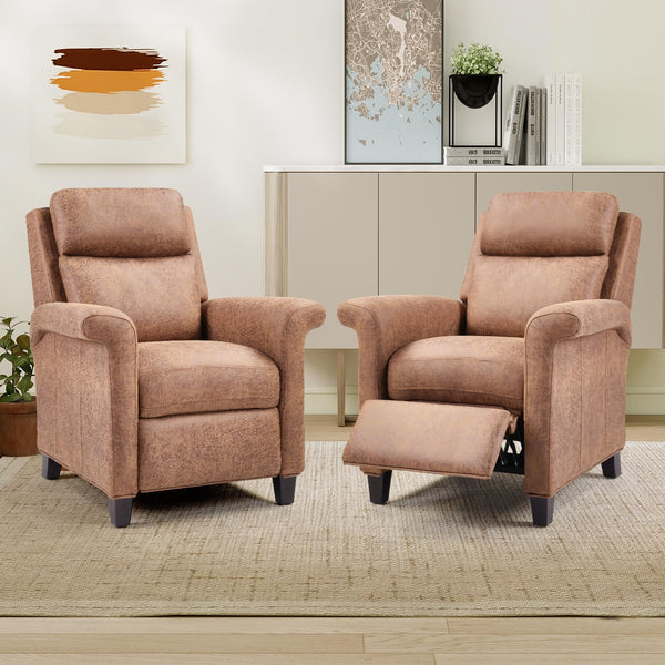 IOMOR Push Back Recliner Chair, Faux Leather Lounge Armchair with Footrest, Decoration Single Sofa Accent Chair for Living Room, Bedroom, Small Spaces (1, L-Brown)