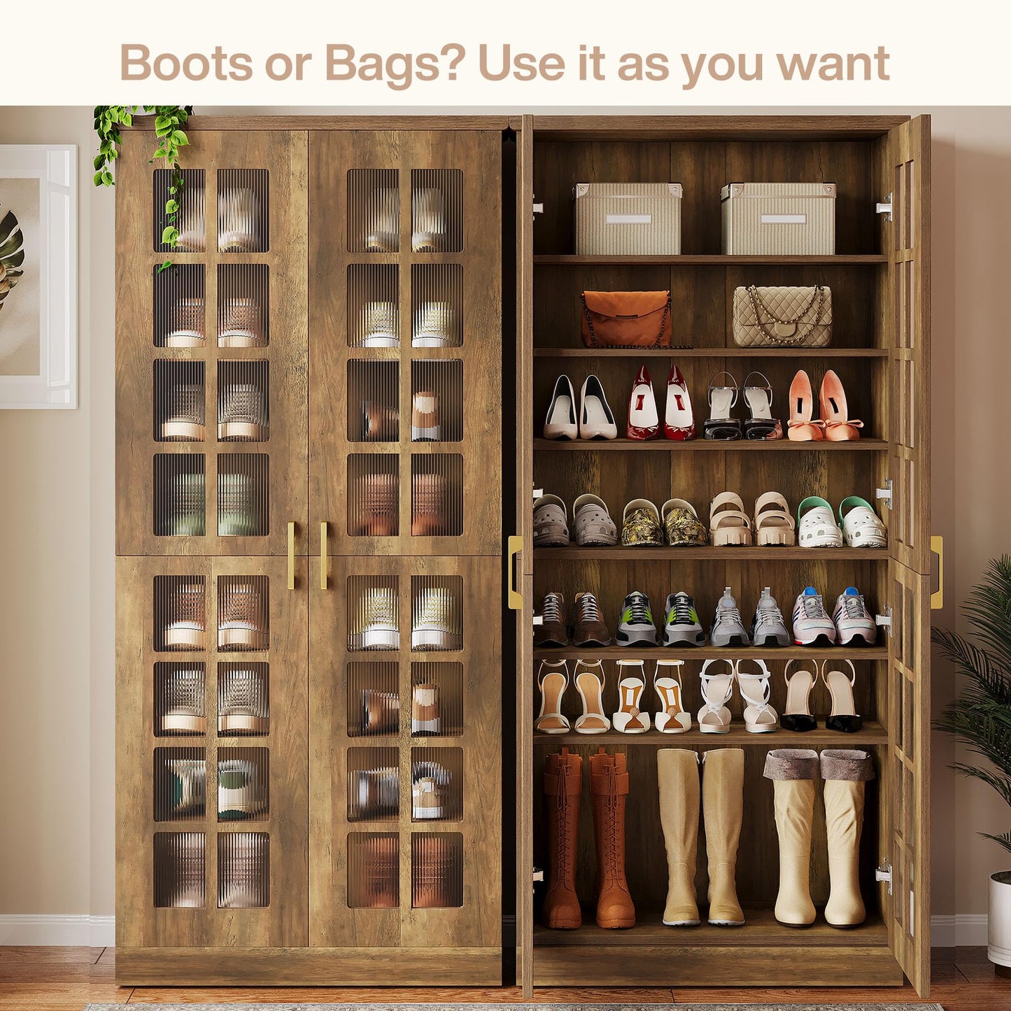 Tribesigns Tall Shoe Cabinet with Doors, 8-Tier Shoe Storage with Adjustable Shelves, Modern Shoe Organizer Shoe Rack Cabinet for Entryway, Hallway, Closet, Living Room, Rustic Brown