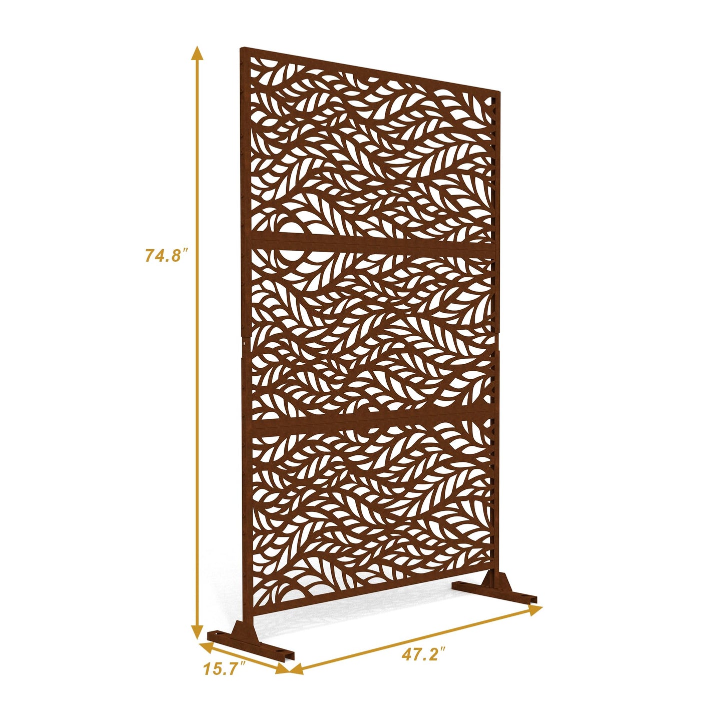 Metal Privacy Screen with Stand, 74" H×47" W Outdoor Privacy Screen for Deck Patio Lawn Garden (Black-Summer)