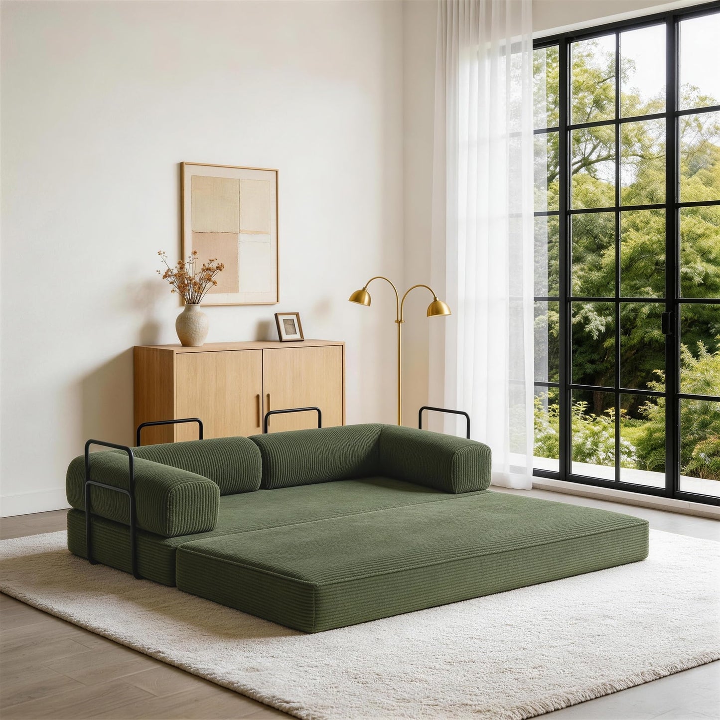 79'' Convertible Sleeper Sofa Bed, 4-in-1 Corduroy Folding Floor Couch, No Assembly Modular Boneless Loveseat with Pull Out Bed, Comfy Foldable Sofa Bed for Living Room Bedroom Guest Room, Gray