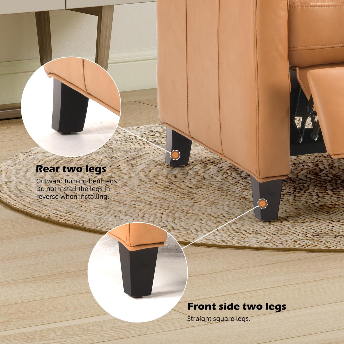 IOMOR Push Back Recliner Chair, Faux Leather Lounge Armchair with Footrest, Decoration Single Sofa Accent Chair for Living Room, Bedroom, Small Spaces (1, L-Brown)