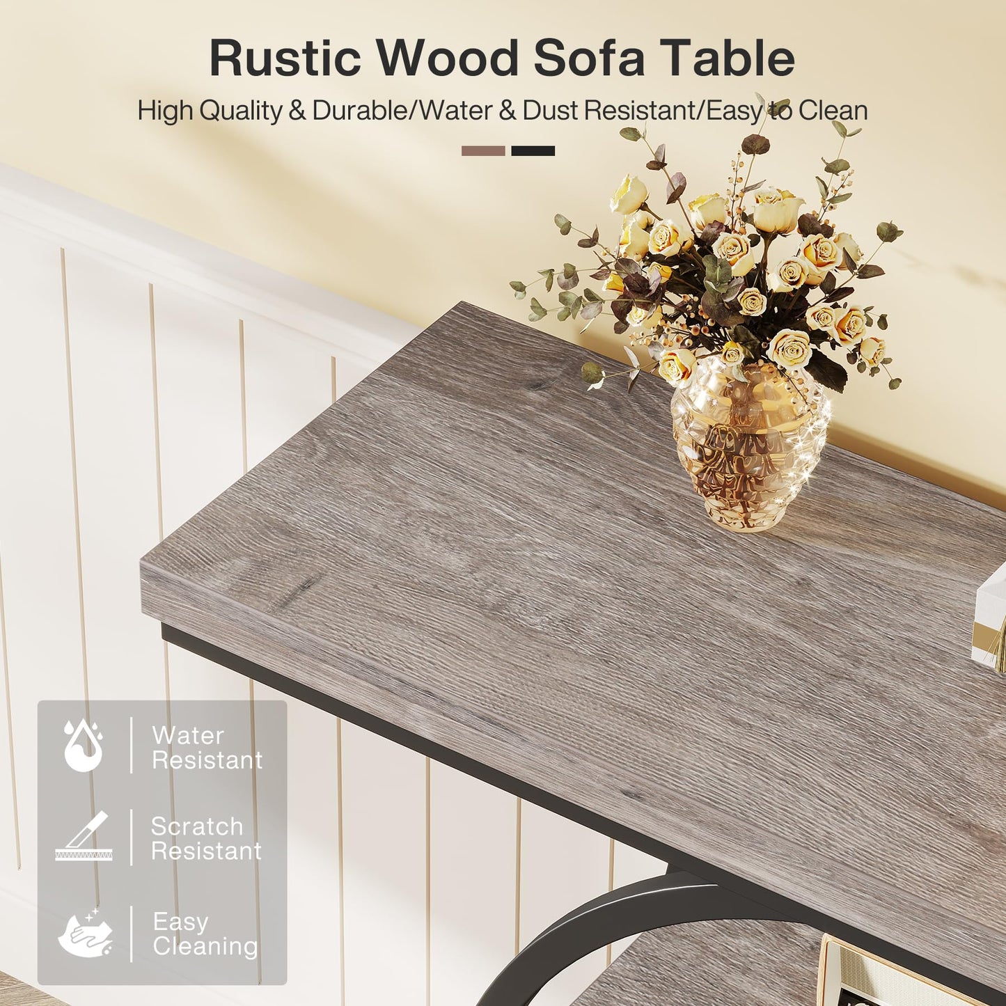 Tribesigns 41.3" Console Table, Industrial 4-Tier Sofa Table Entryway Table with Circle Base, Narrow Wood Accent Tables with Storage Shelves for Living Room, Hallway, Foyer, Rustic Brown