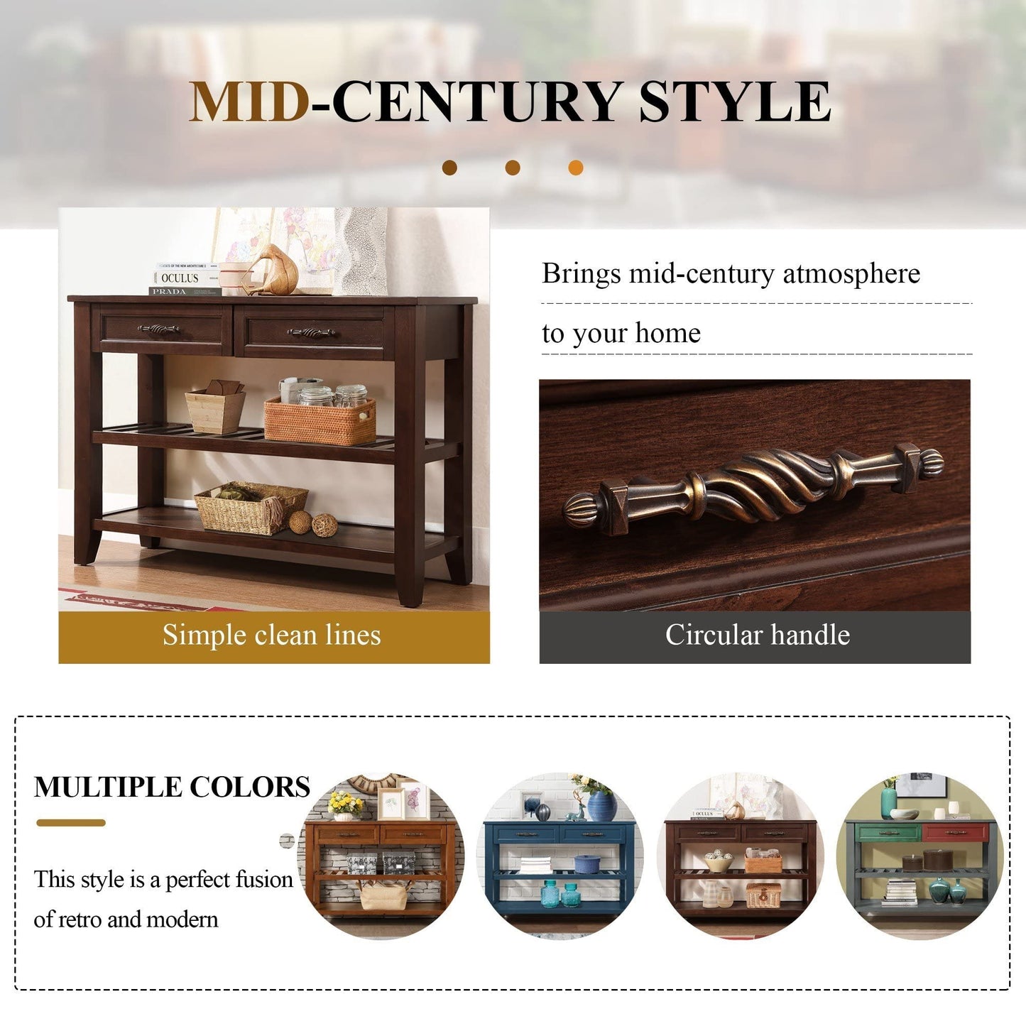 LKTART Solid Wood Console Table Sofa Tables with Drawers and Shelves Small Entryway Table for Living Room,Behind the Couch Table,Foyer(42" Espresso)