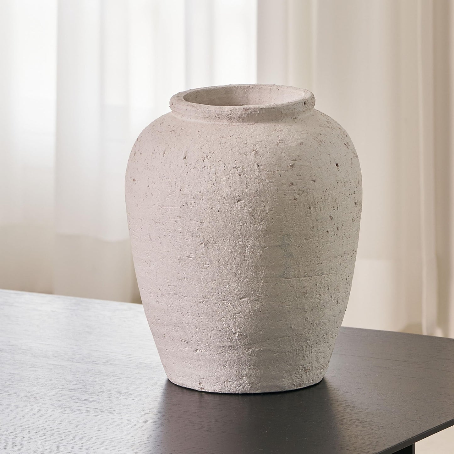 LB2 White Ceramic Large Vase, 11" Tall Zen Style, Terra Cotta Pitcher, Distressed Farmhouse Decor, Pottery Decorative Flower for Home Decor (B - White 11")