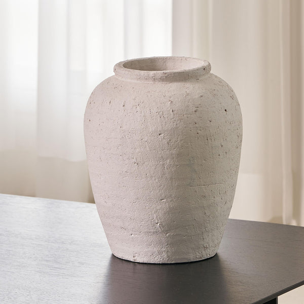 LB2 White Ceramic Large Vase, 11" Tall Zen Style, Terra Cotta Pitcher, Distressed Farmhouse Decor, Pottery Decorative Flower for Home Decor (B - White 11")