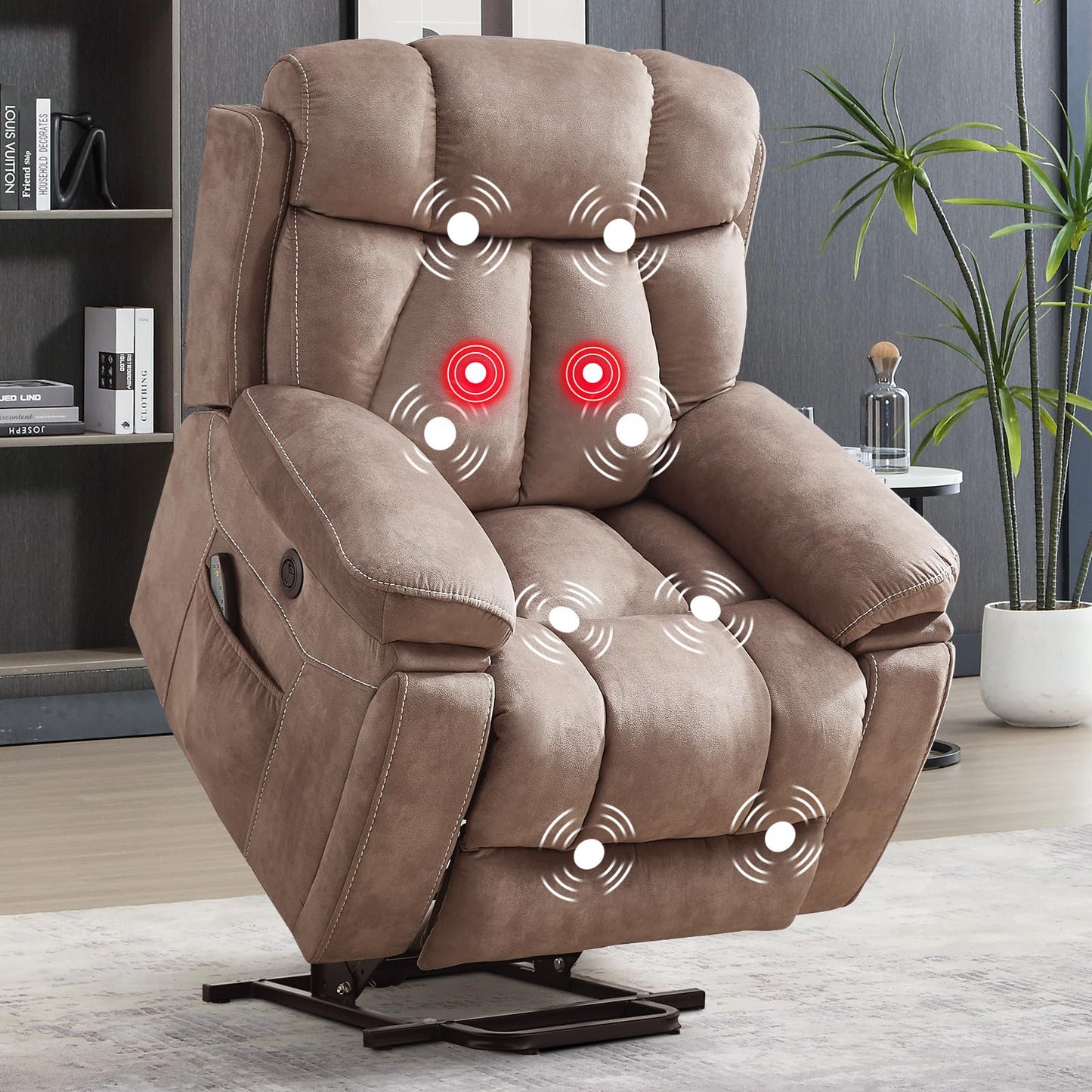 IOMOR Large Power Lift Recliner Chair for Elderly with Massage and Heat, Electric Lift Recliner Single Sofa with with 2 Cup Holders, Side Pocket & USB Charge Port for Living Room (1, Dark Gray)