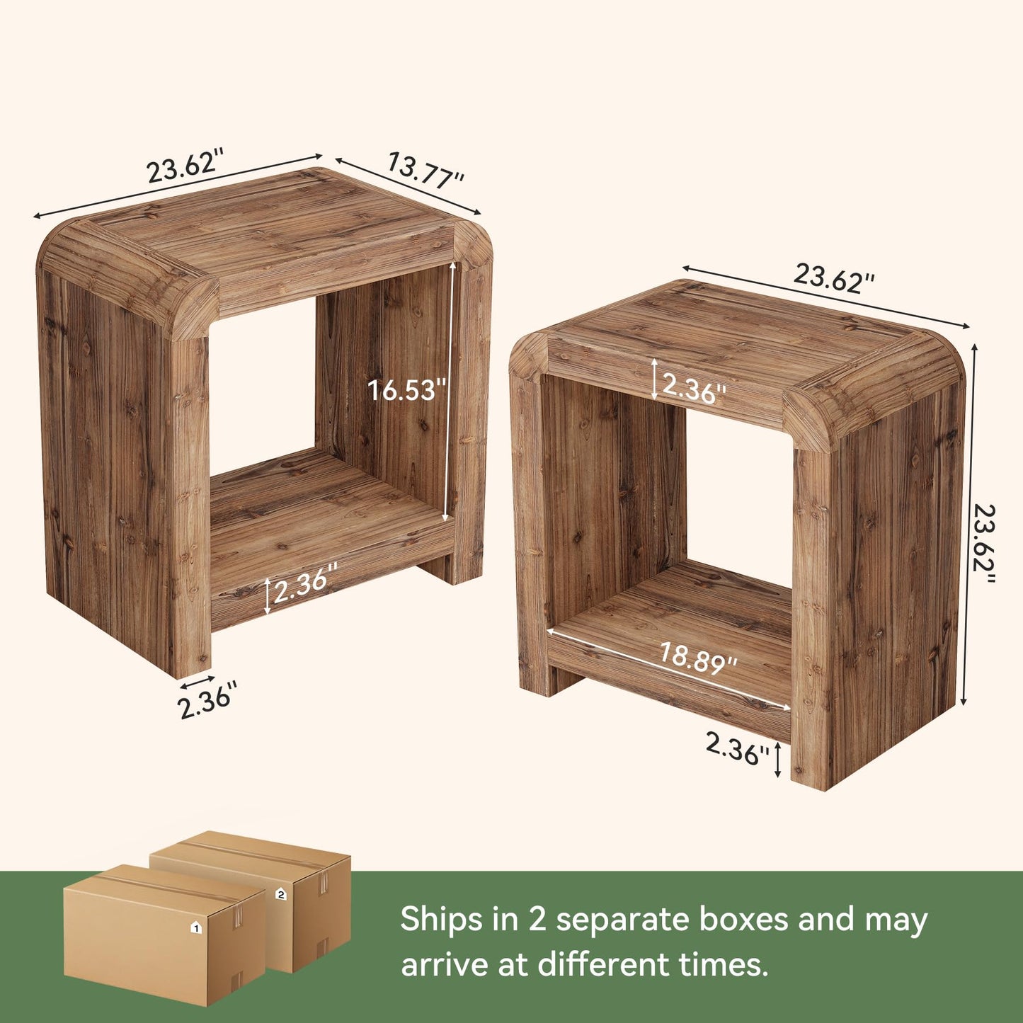 Solid Wood End Table, 2-Tier Narrow Side Table with Storage Shelves, Farmhouse Rustic Nightstand for Living Room, Bedroom, Small Spaces, Easy Assembly (1 PC, Brown)