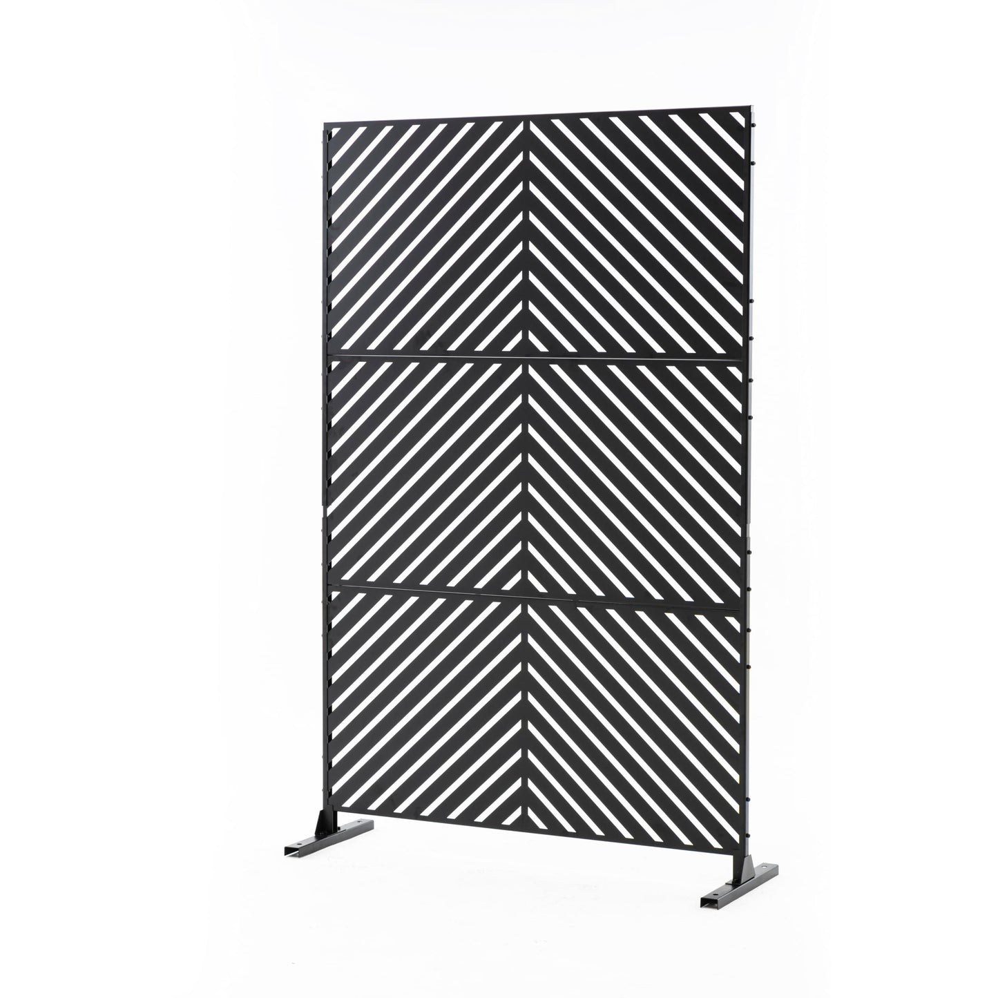 Metal Privacy Screen with Stand, 74" H×47" W Outdoor Privacy Screen for Deck Patio Lawn Garden (Black-Summer)
