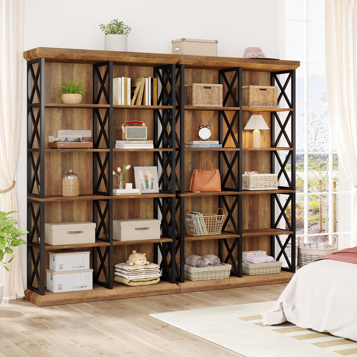 Tribesigns 75 Inch Tall Bookcase, Double Wide Bookshelves and Bookcase, 6-Tier Industrial Book Shelf 6 Shelf Display Storage Shelves for Home Office, Living Room, Bed Room
