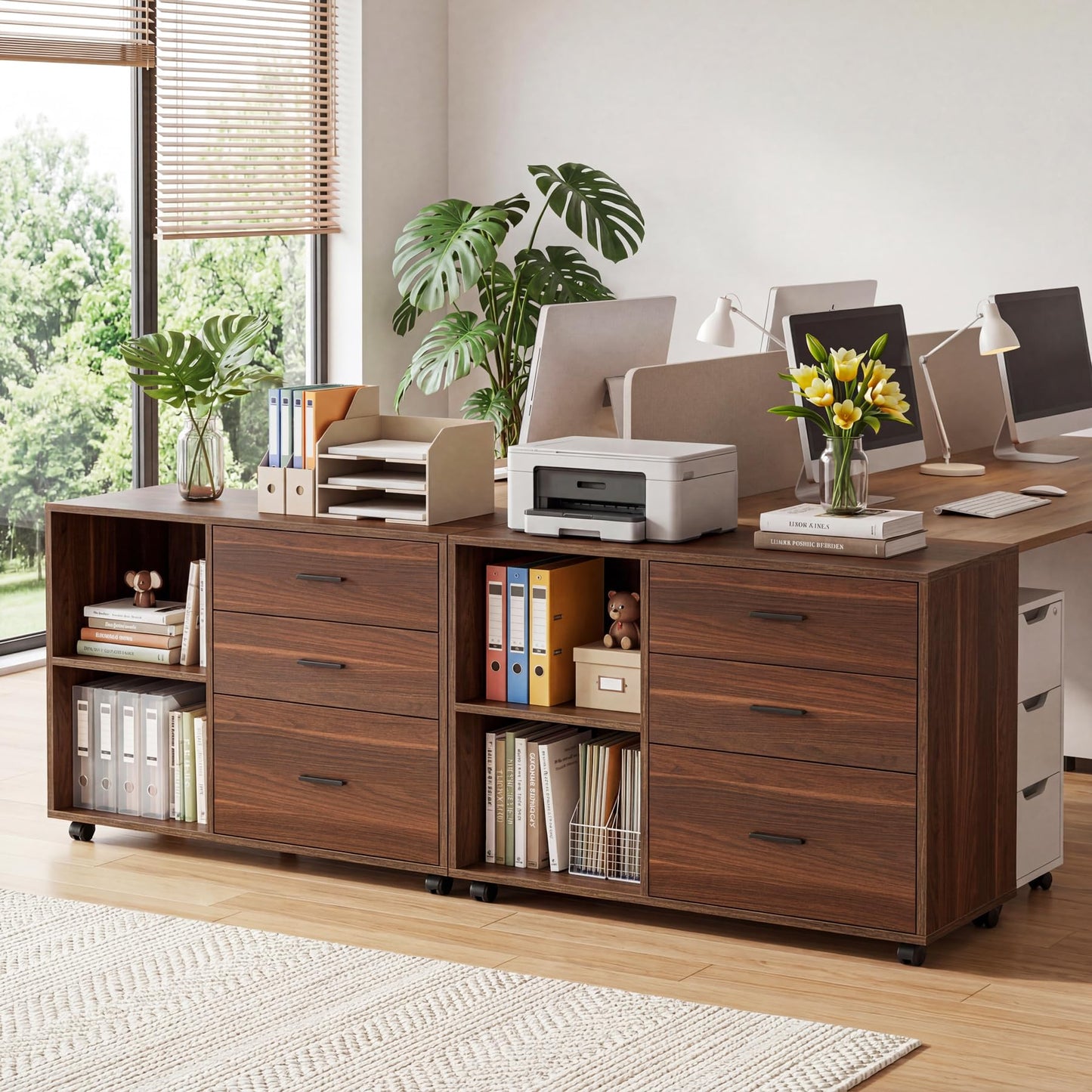 Tribesigns 39-Inch Rolling File Cabinet with 3 Drawers, Wooden Office Lateral Filing Cabinet, Modern Printer Stand with Storage Shelves for Home Office, Light Brown