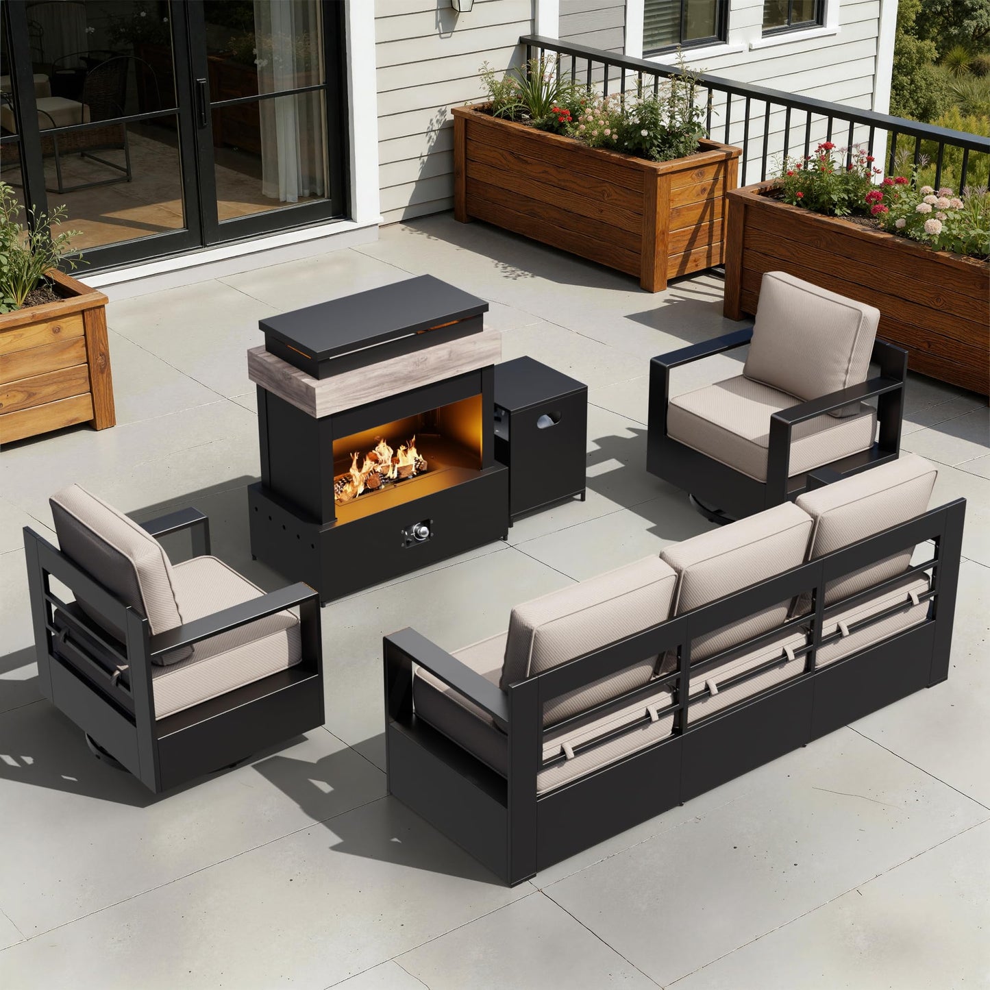 Aluminum Patio Swivel Chair - Outdoor Swivel Rocking Chair with 6" Thick Removable Cushions, All-Weather Metal Frame, Deep Setting for Garden, Poolside and Porch