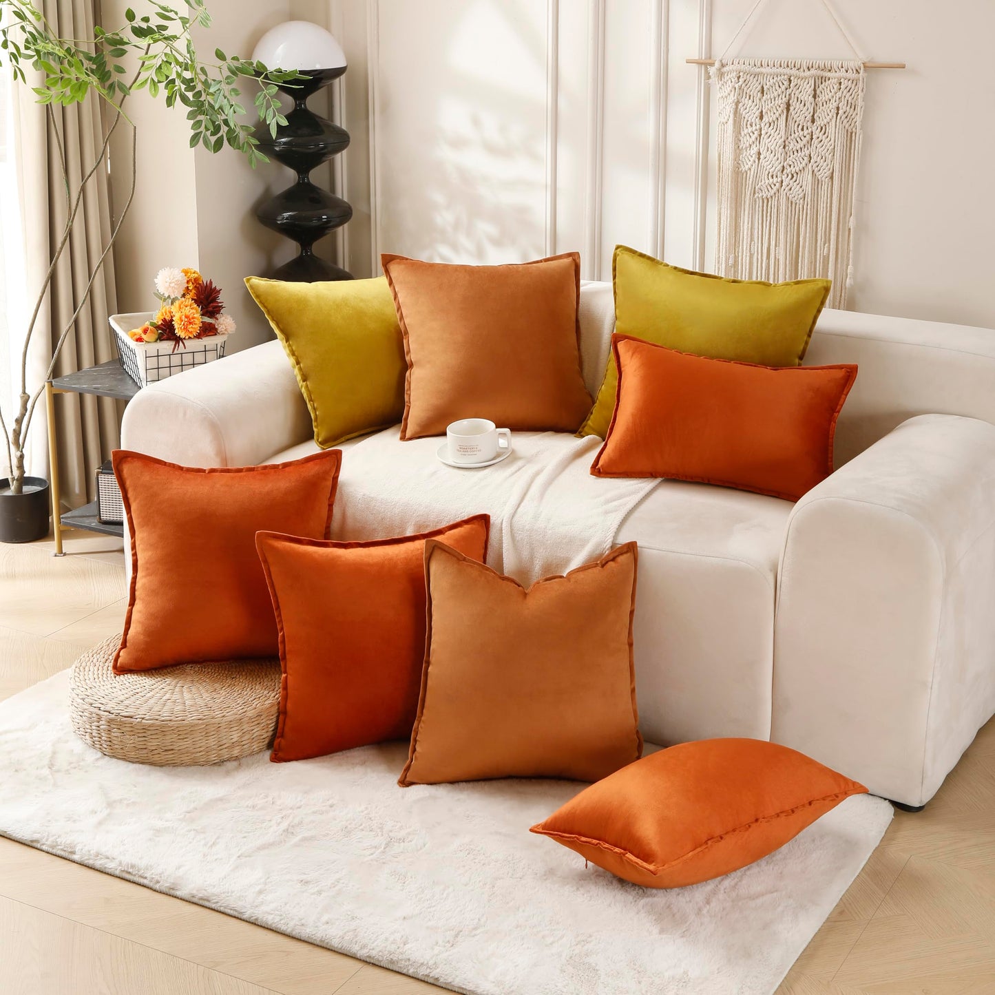 VAKADO Throw Pillow Covers 18x18 Set of 2 Olive Green Velvet Decor Decorative Couch Cushion Euro Xmas Pillowcases with Fringe Home Bed Decoration for Sofa Bedroom Office