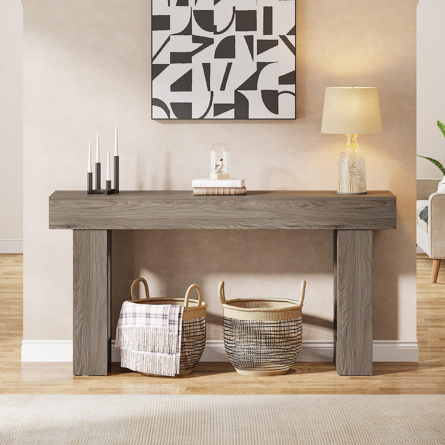 Tribesigns 63-Inch Long Console Table, Wooden Rectangular Sofa Table Behind The Couch, Farmhouse Entryway Table for Entrance, Hallway, Living Room (Natural)