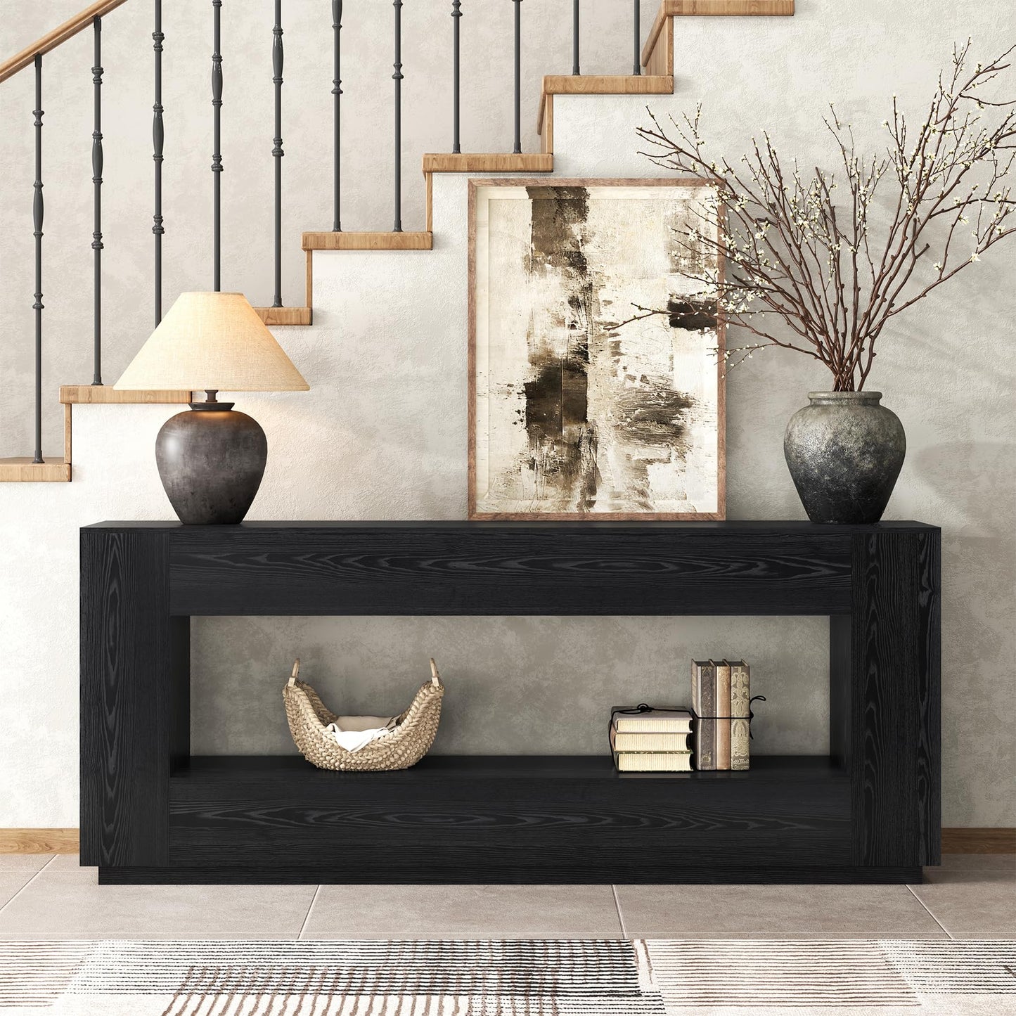 Epecoya 78 Inch Extra Long Console Table for Entryway, 2-Tier Wood Sofa Table Behind Couch with Storage Shelf, Farmhouse Entrance Table with Thickened Base for Living Room, Foyer, Hallway, Oak Brown