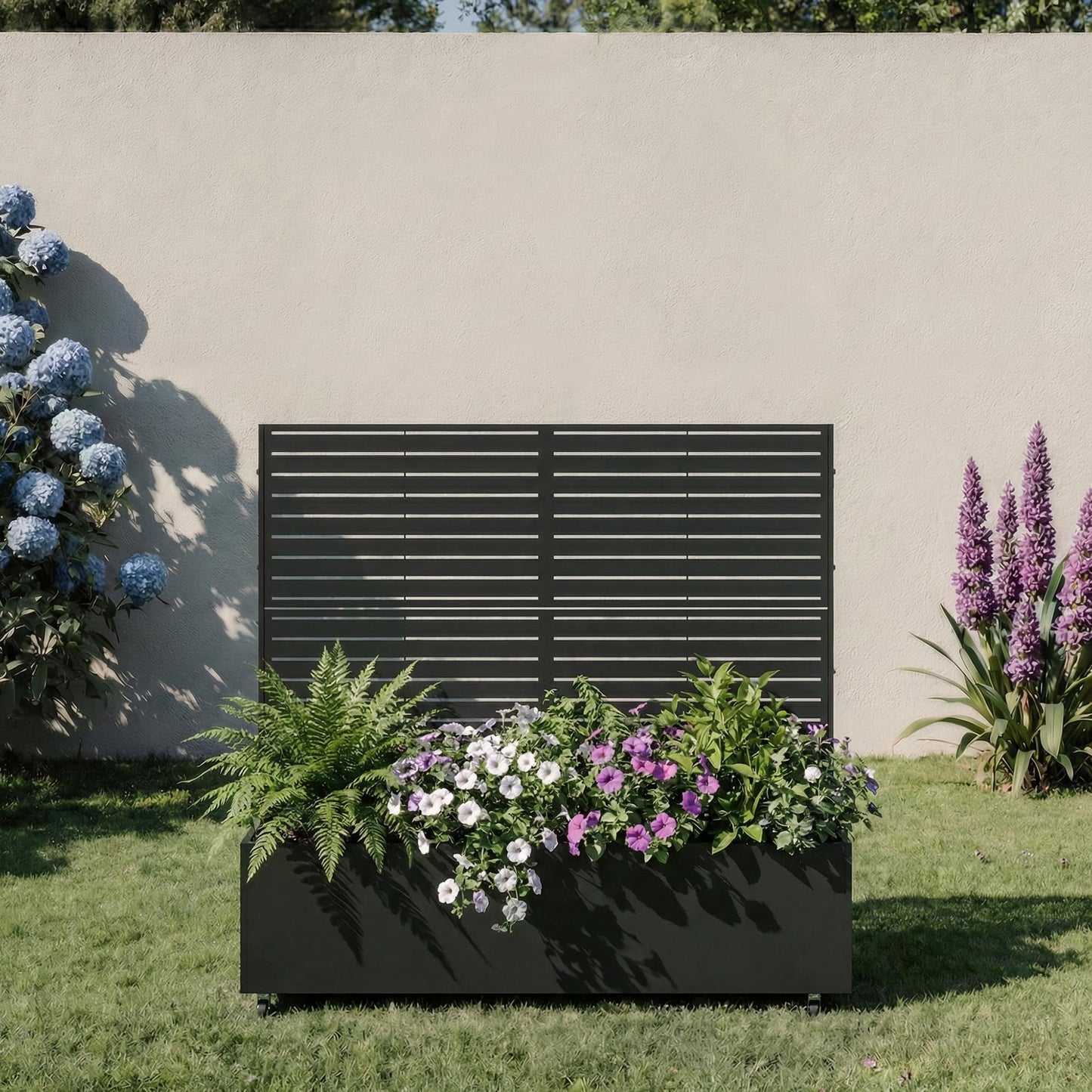 Metal Raised Garden Bed with Trellis and Wheels, 71"x47"x16" Planter Box with Privacy Screen & Drainage Holes, Arched Outdoor Garden Bed for Climbing Plants, Vegetables, Flowers (Black-Square)