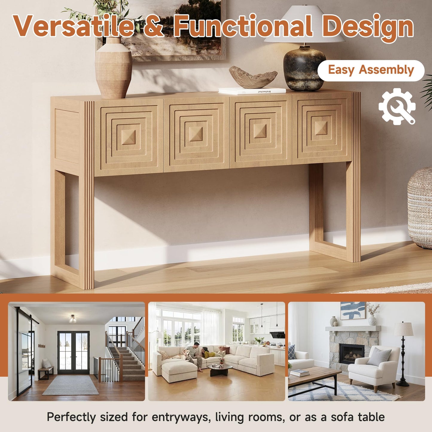 LKTART Solid Wood Farmhouse Console Table,Sofa Table with Storage Drawers and Shelves,Entryway Table for Entry Hallway Foyer Sofa Side Table,EasyAssembled (48" Navy Blue)