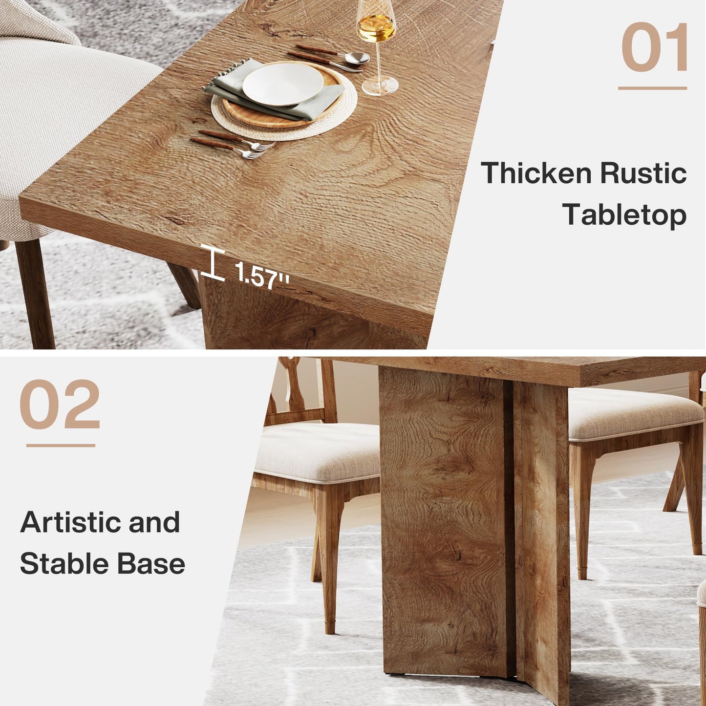 Tribesigns 63-inch Dining Table for 4-6, Farmhouse Kitchen Table with Large Tabletop, Rectangular Dinner Eating Table for Dining Room, Living Room, Kitchen