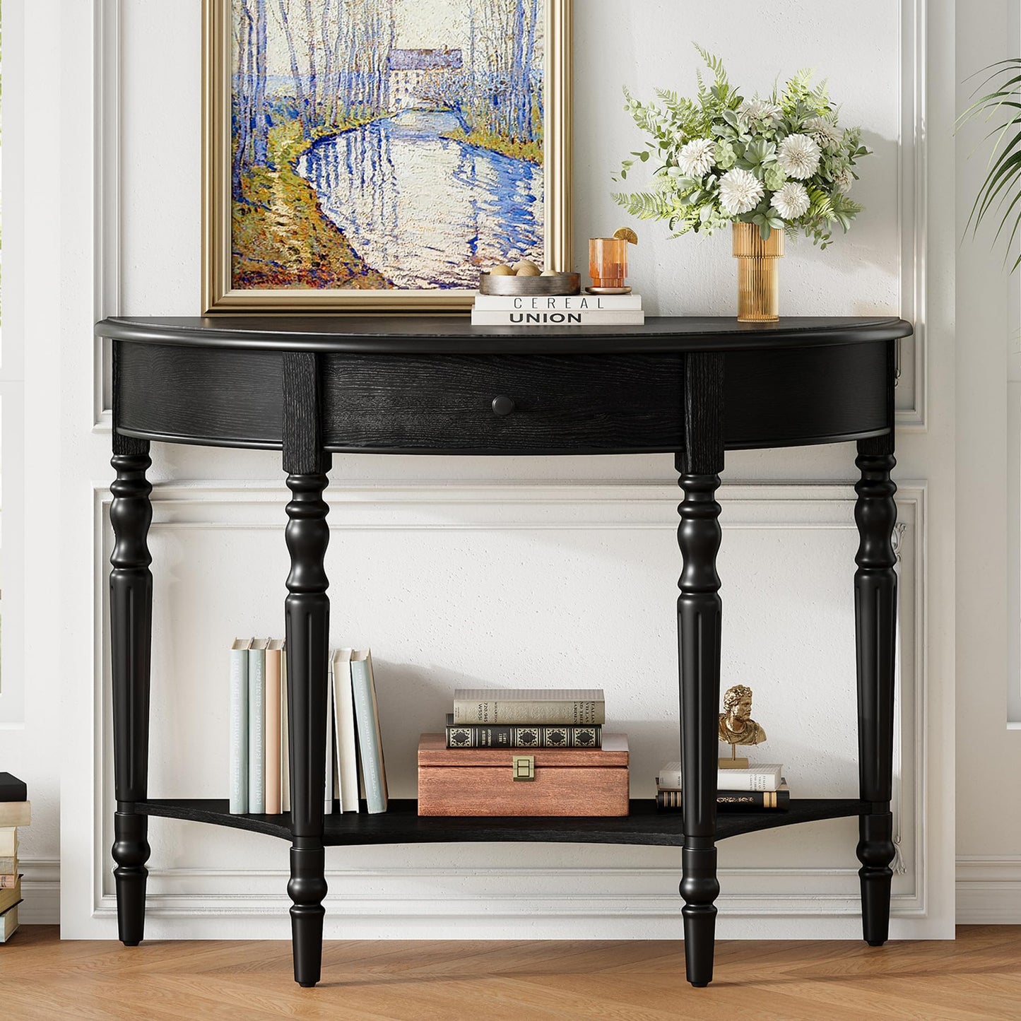 LKTART Small Solid Wood Sofa Table,Console Table with Drawers and Bottom Shelf, Entryway Hallway Foyer Entry Table for Living Room(23.7" Natural)