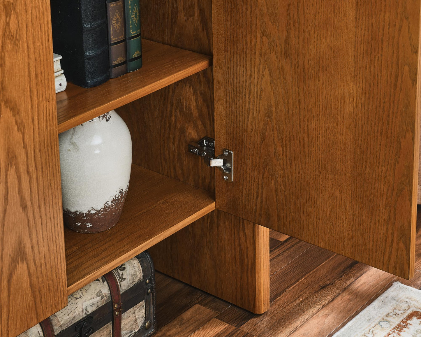LKTART Mid Century Modern Sideboard Buffet Cabinet, Narrow Walnut Sideboard,Wood Storage Cabinet Credenza with 2 Doors for Living Room, Kitchen, Entryway, Hallway(9.25" D*39" L)