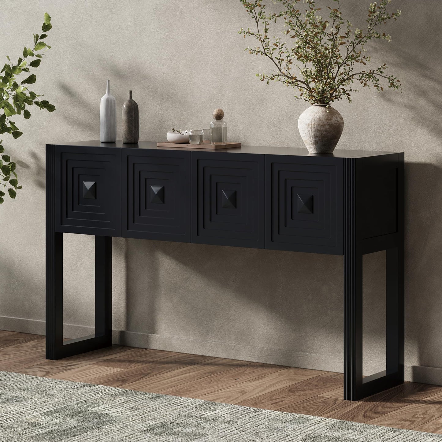 LKTART Solid Wood Farmhouse Console Table,Sofa Table with Storage Drawers and Shelves,Entryway Table for Entry Hallway Foyer Sofa Side Table,EasyAssembled (48" Navy Blue)