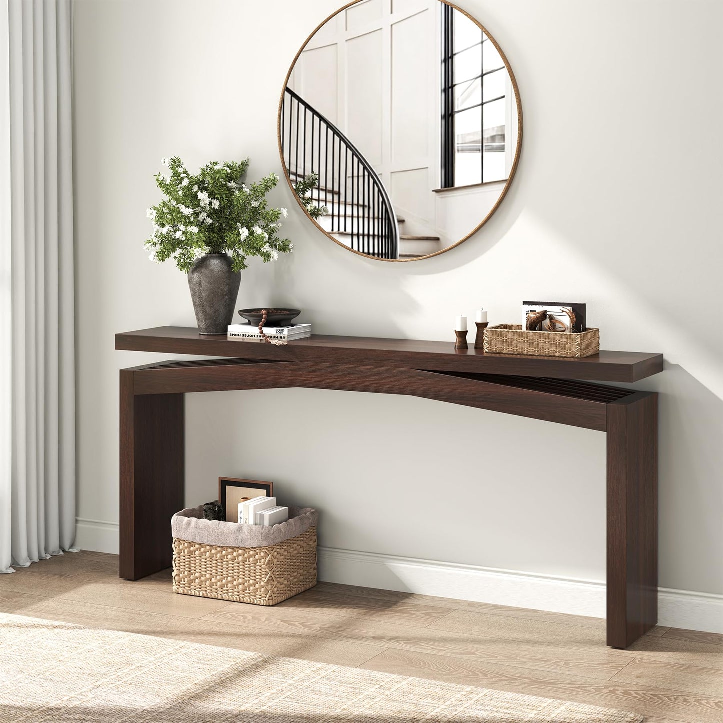Epecoya Console Tables for Entryway 63-Inch, Wooden Sofa Tables Narrow Long Behind Couch Farmhouse, Modern Entryway Tables Rectangular for Entrance, Home, Living Room, Natural Brown