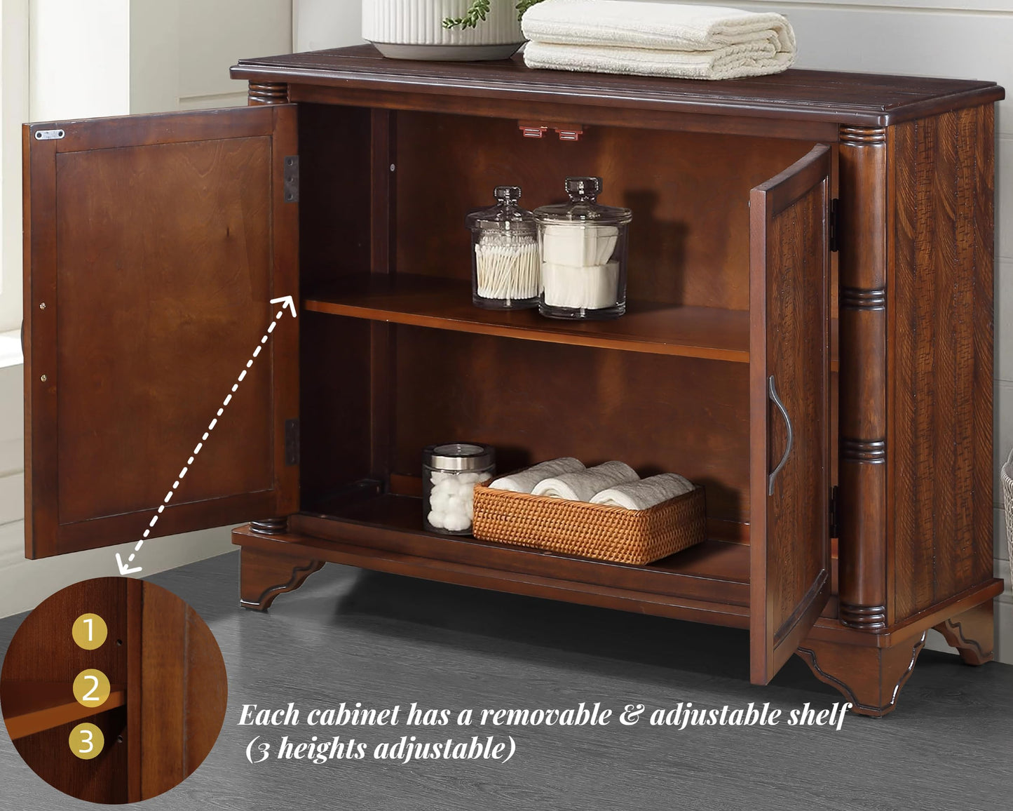 LKTART 65" Mid Century Sideboard Buffet Cabinet with Solid Wood Legs,Accent Storage Cabinet Credenza with 4 Doors for Living Room,Entryway,Kitchen(Walnut)