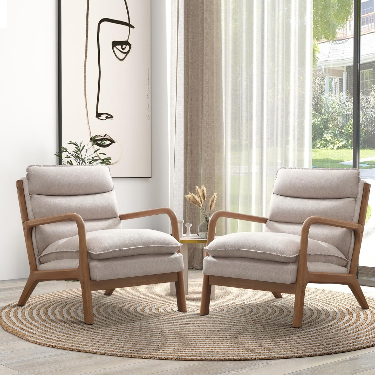 IOMOR Mid Century Modern Accent Chair, Upholstered Lounge Armchair with Plump Back Pillow, Comfy Reading Chair with Solid Wood Frame for Bedroom Living Room, Brown