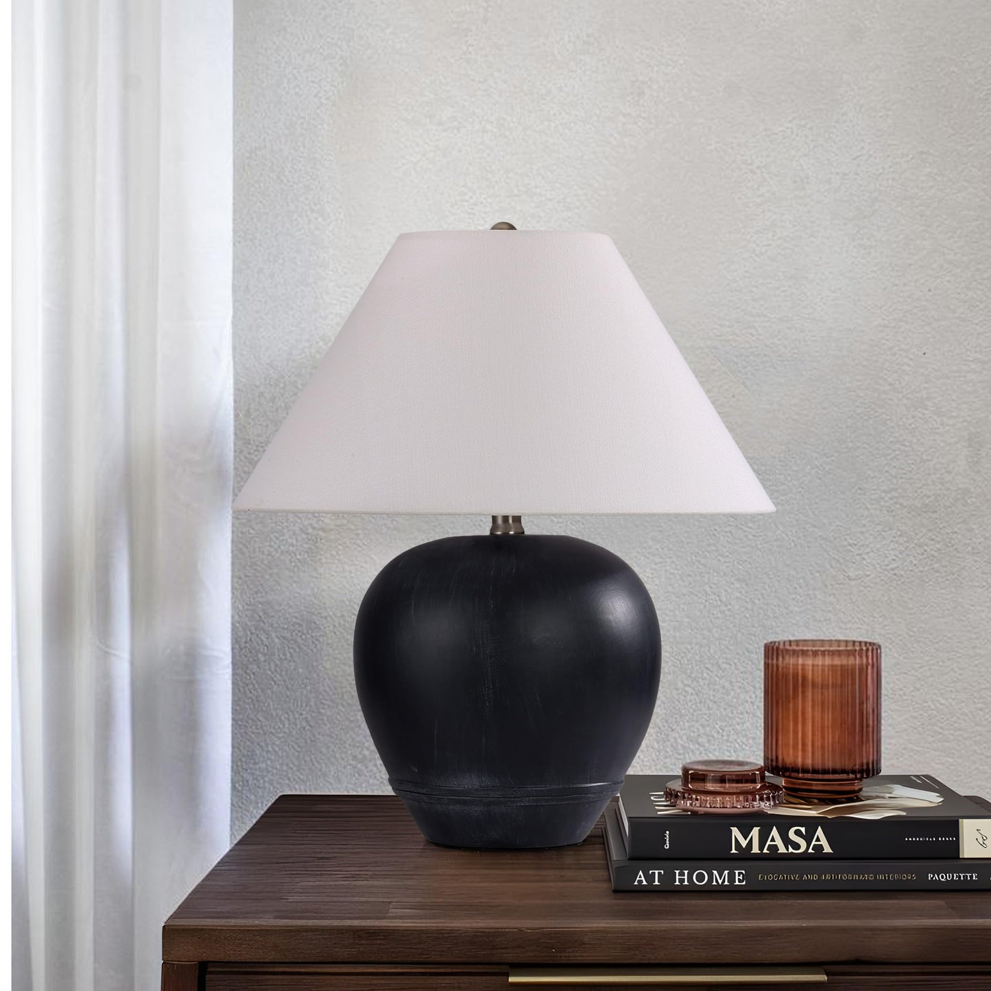 Farmhouse Ceramic Table Lamp, 21" Rustic Table Lamp with Linen Shade, 3-Way Dimmable Bedside Nightstand Lamps for Bedroom, Living Room, E26 Socket, Dark Grey