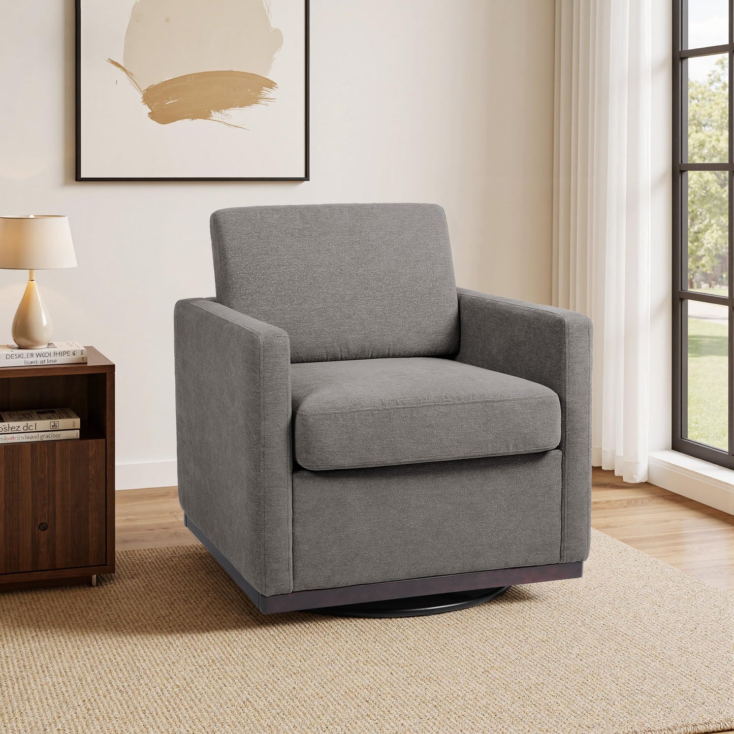 Faux Leather Swivel Accent Chairs Set of 2, 360° Swivel Upholstered Club Armchairs for Living Room, 31" Wide Square Single Sofa Reading Chair with Deep Seat, Metal Swivel Base, Navy