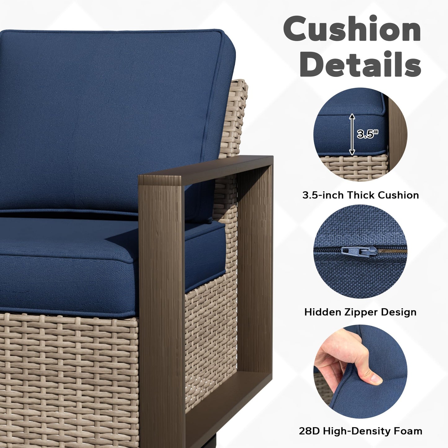 Joyside Outdoor Patio Swivel Rocker Chairs, 3 Pieces Wicker Furniture Set, 2 Swivel Rocking Chairs and 1 Table, Metal Wide Armrest, Thick Cushions and Deep Seating for Garden, Backyard, Porch, Deck