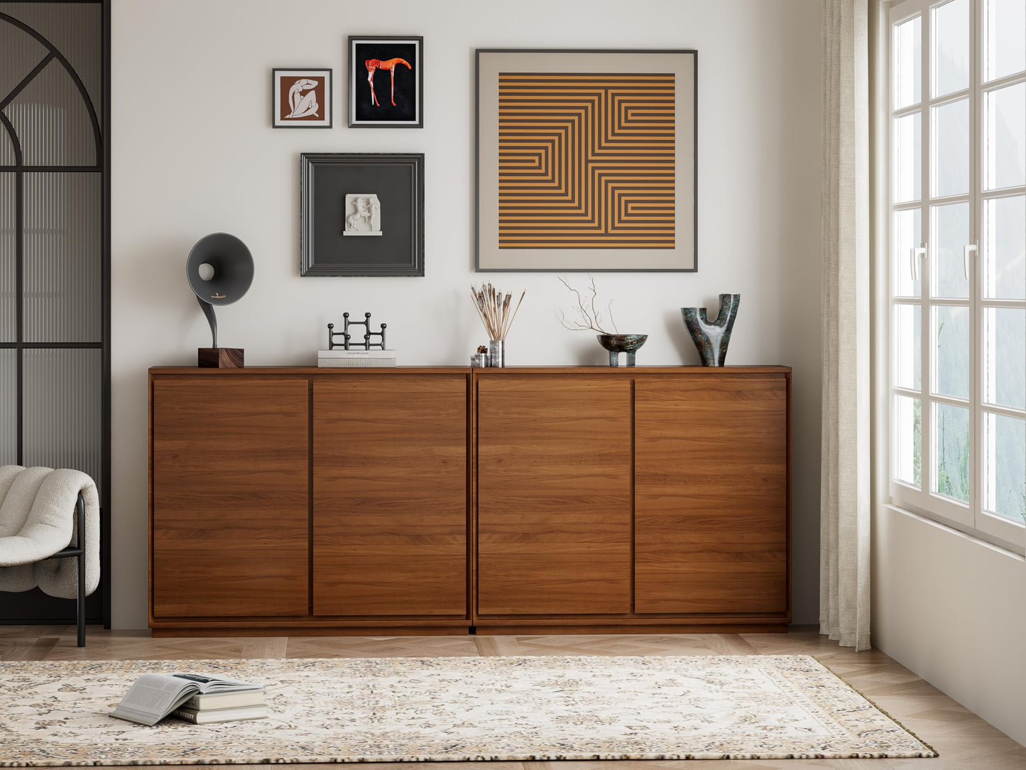 LKTART 39" Mid Century Modern Sideboard Buffet Cabinet, Narrow Credenza Storage Cabinet,Media Console Coffee Bar Table for Living Room,Entryway,Kitchen,Walnut