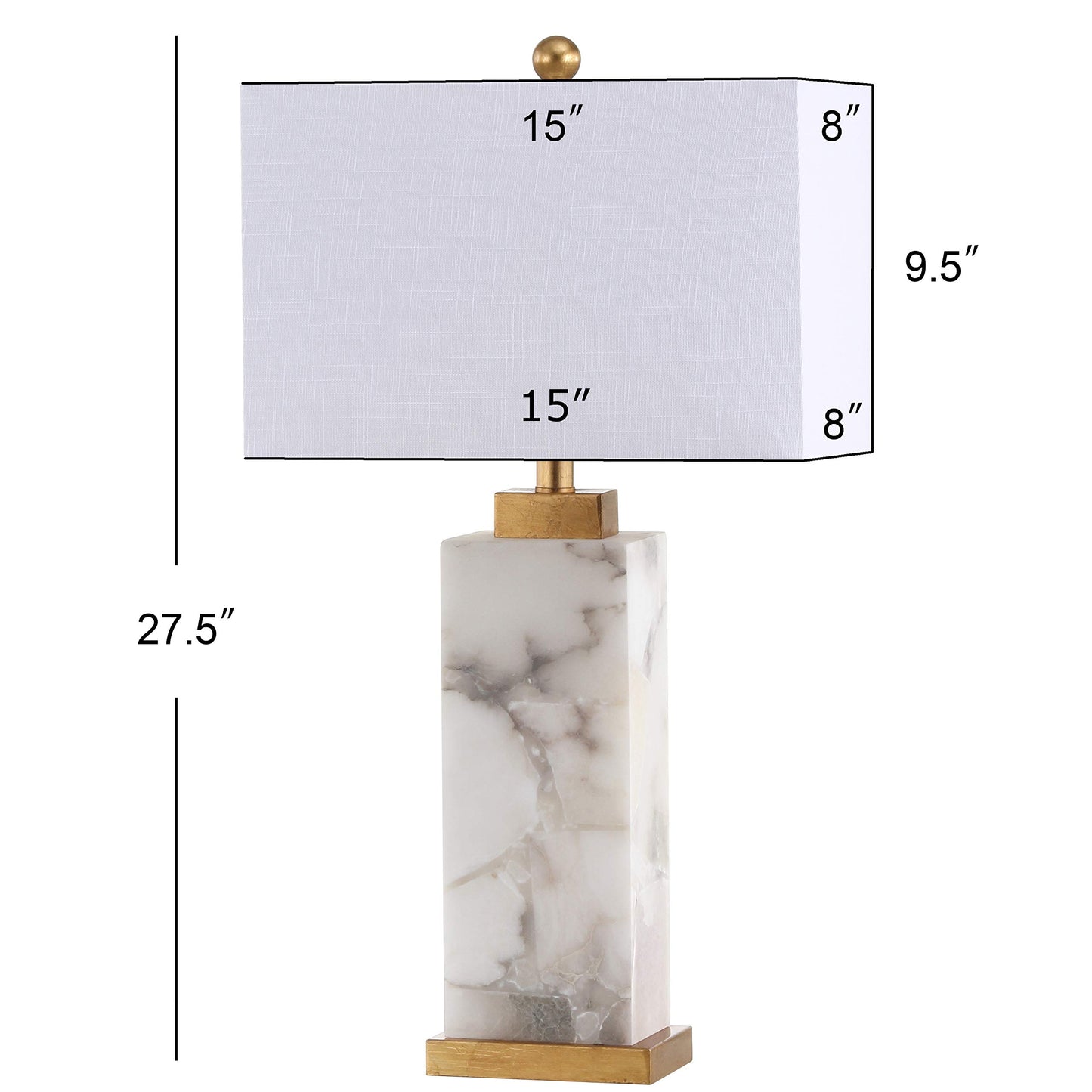 JONATHAN Y 24.25" Black/White Modern Alabaster LED Table Lamp for Home Decor, White Linen Shade, Coastal Nightstand Lamp with Built-in Base Accent Light (JYL8507A)