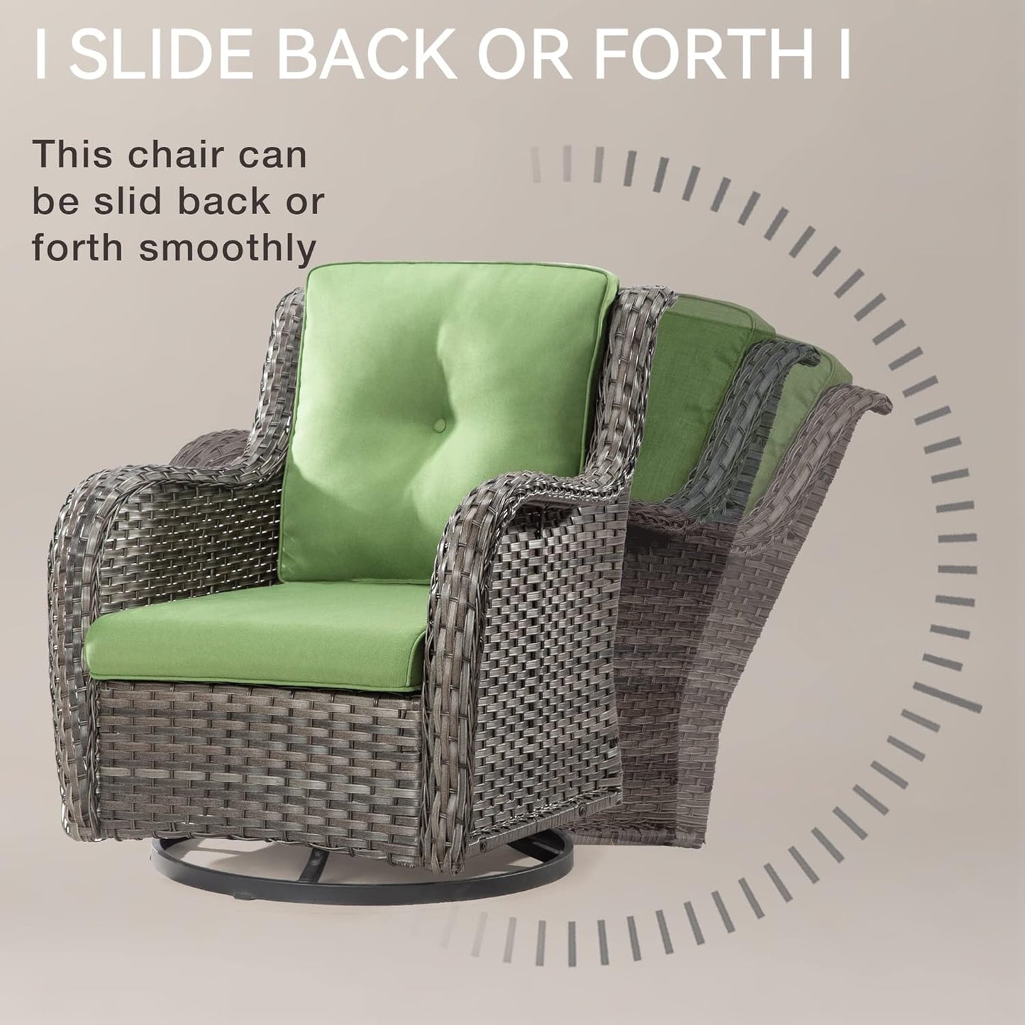 Joyside Outdoor 360 Degree Swivel Rocker Patio Chairs Sets of 2 and Matching Side Table - 3 Piece Wicker Patio Bistro Set Patio Swivel Rocker Chairs with Olefin Fabric Cushion(Brown/Green)