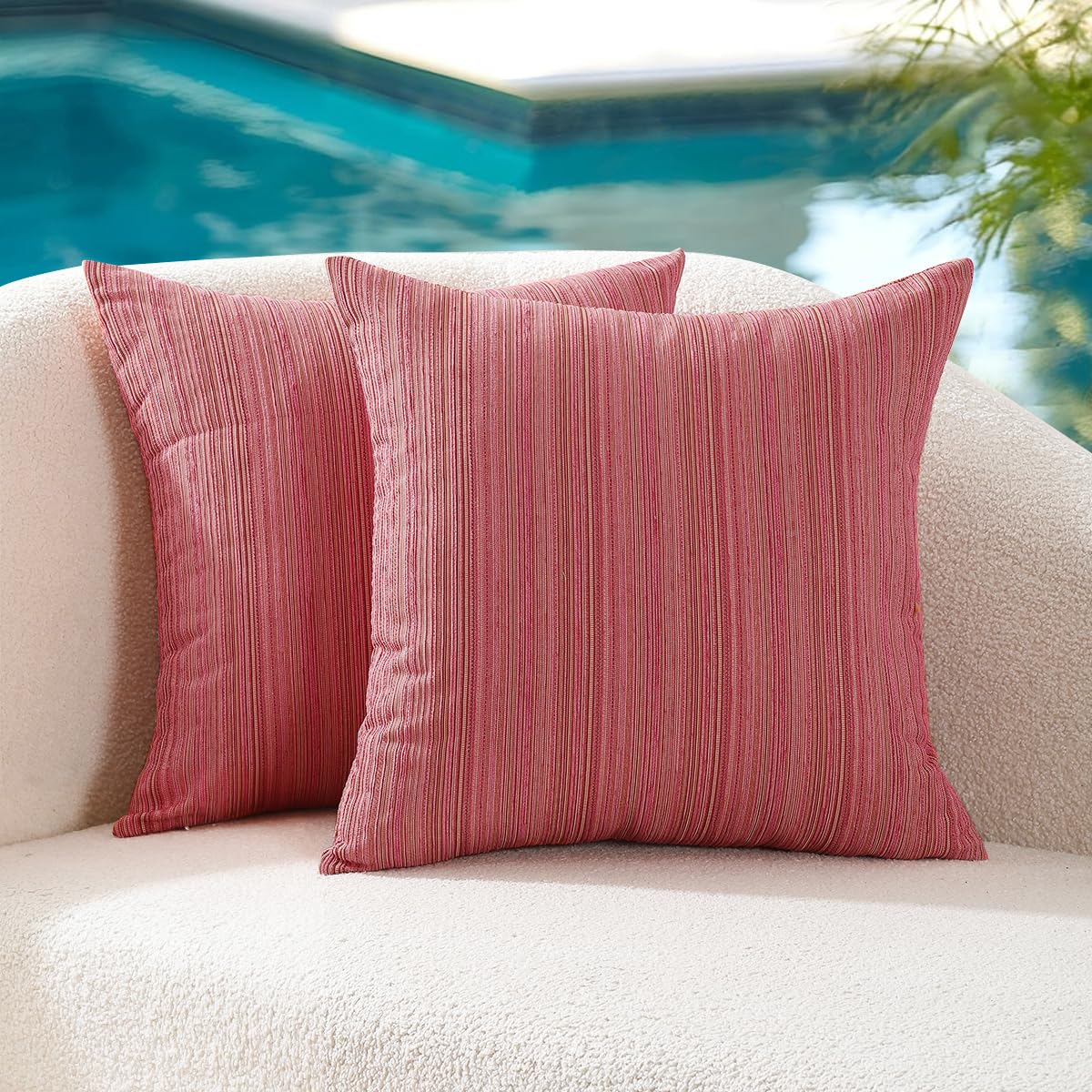 VAKADO Outdoor Waterproof Throw Pillow Covers 18x18 Set of 2 Decorative Outside Patio Furniture Cushion Cases Decor for Garden Bench Porch Couch Tent Chair Stripe Blue