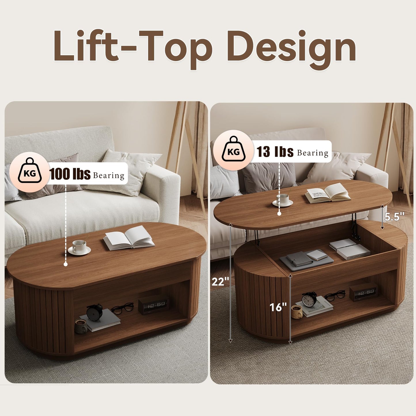Epecoya 47 Inch Lift Top Coffee Table with Storage for Living Room, 2-Tier Rustic Lift Up Tabletop Mid Century Center Tables with Hidden Compartment for Apartment, Dark Walnut Brown